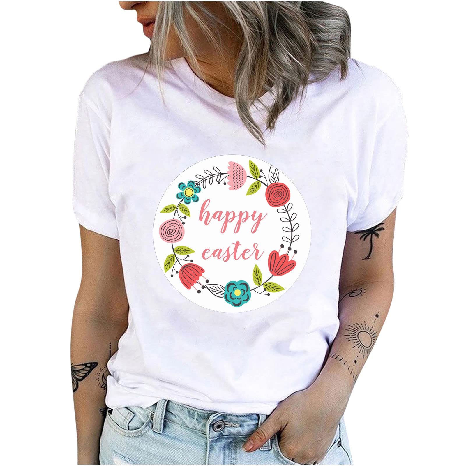 Women's Oversized T-Shirts - Soft Cotton Crewneck Short Sleeve Tees with Cute Easter Rabbit Print | Casual Loungewear, Spring Outfits & Holiday Gift for Women | Most Wished 1973 Collection
