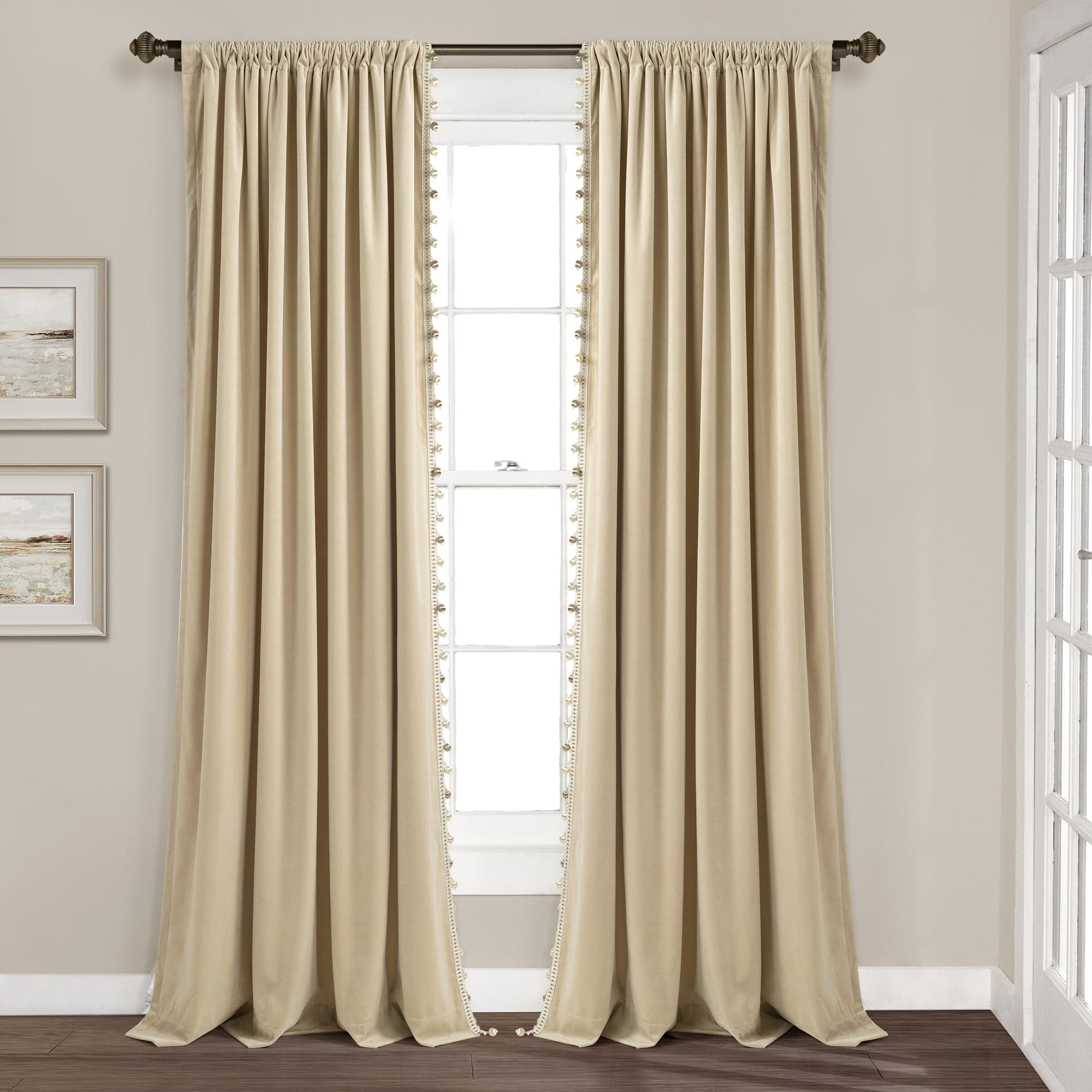 Luxury Vintage Velvet Window Curtains with Silky Pompom Trim - Elegant Blackout Drapes for Living Room, Bedroom & Home Decor