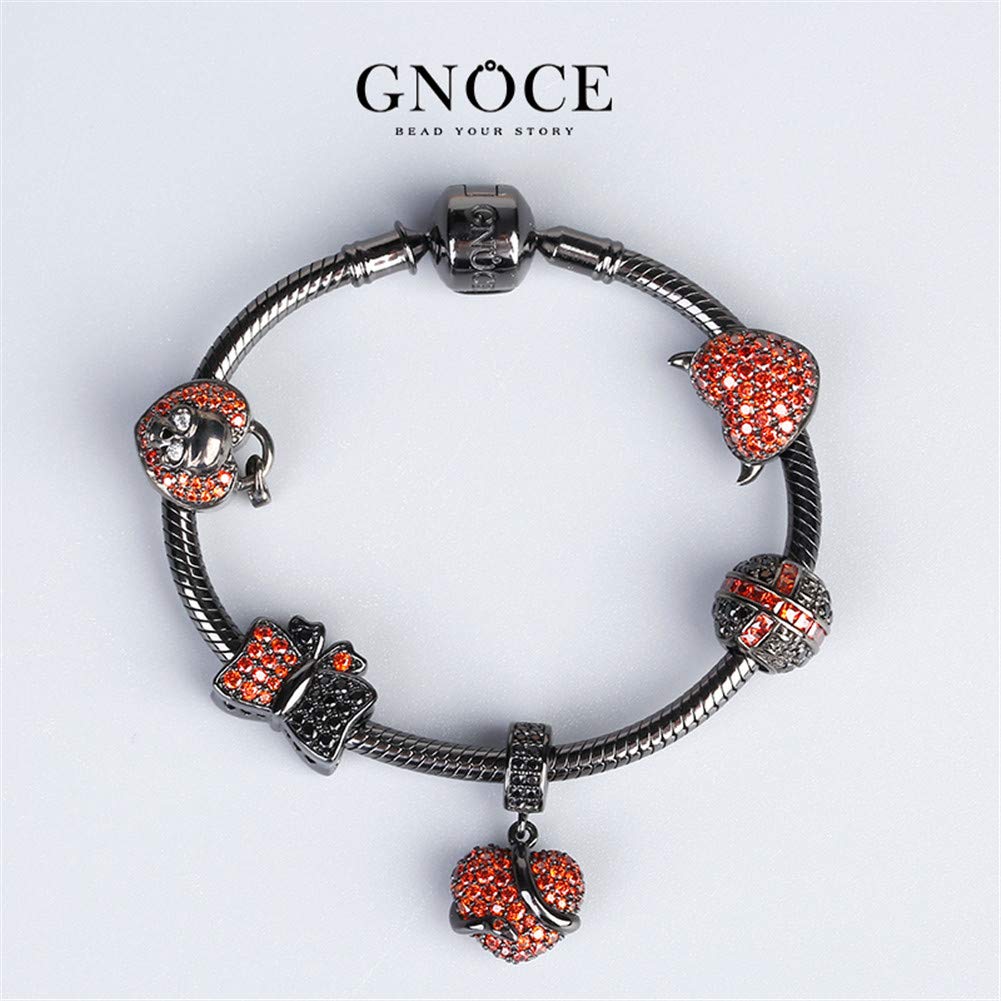 GNOCE Sterling Silver Black Bracelet Charms with Red & Black Cubic Zirconia Lily Flower Beads - Jewelry Gift for Women & Men (2 Lily Charms) - Perfect for Bracelets, Necklaces & Special Occasions