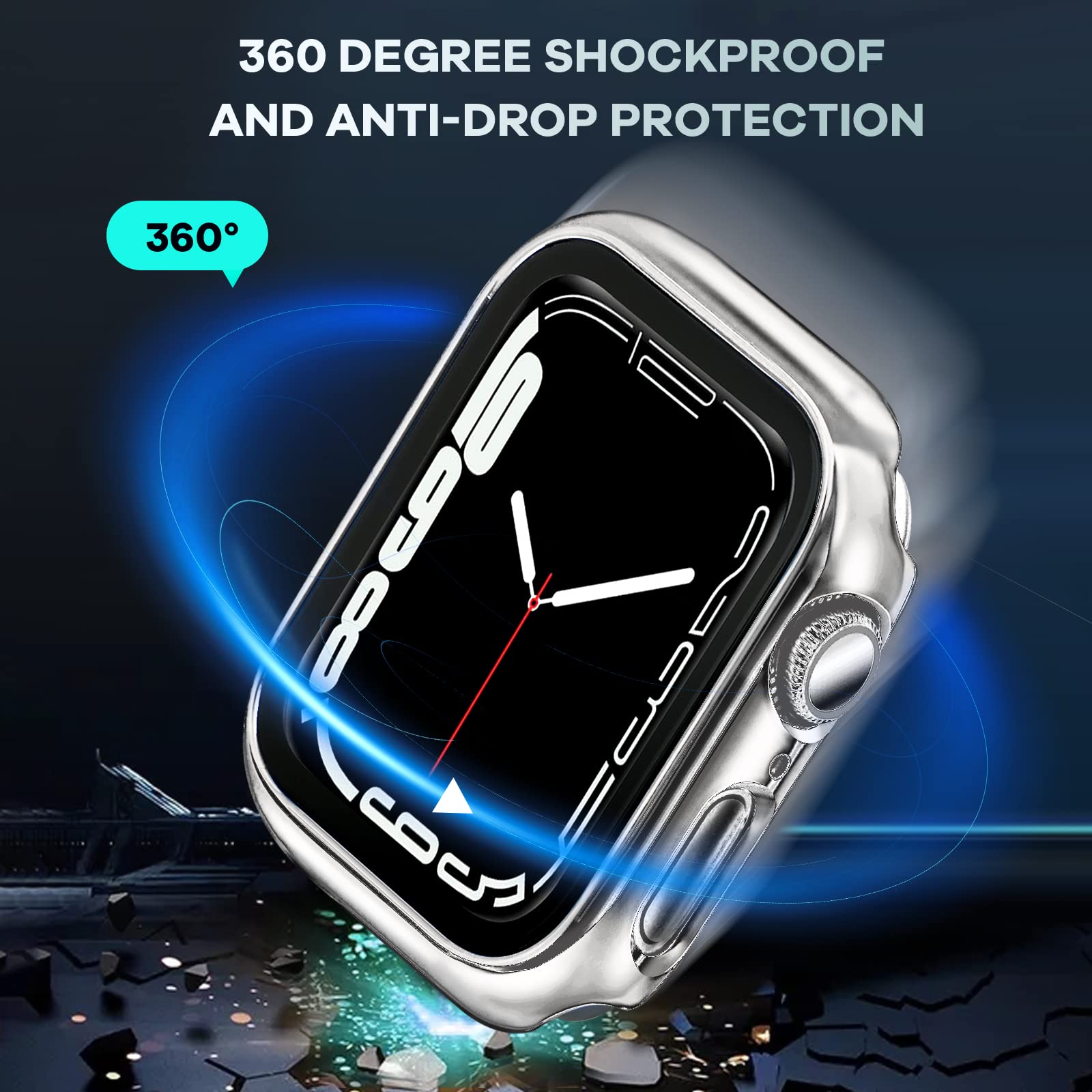 ORIbox Hard PC Case with Tempered Glass Screen Protector for Apple Watch Series 6/5/4/SE - Ultra-Thin HD Bumper Protective Cover, Silver - Perfect for Workout, Outdoor Activities & Daily Use