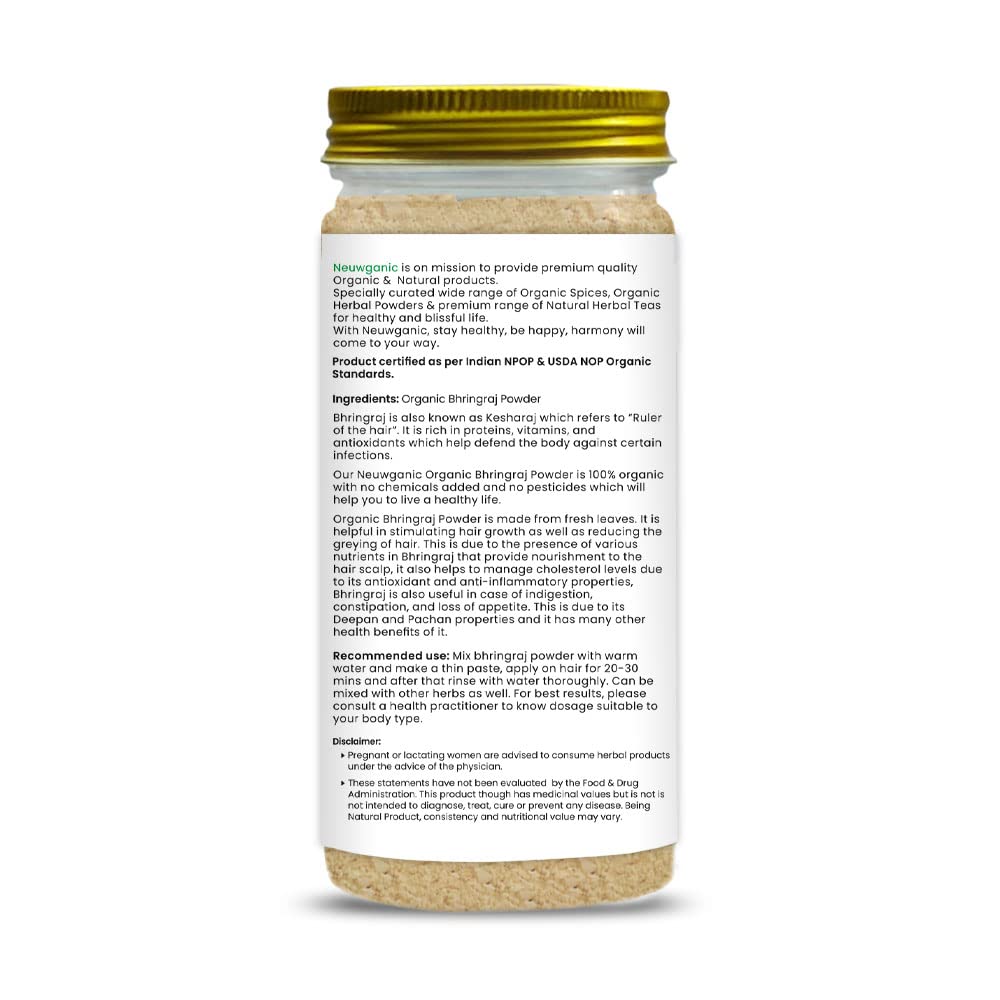 Neuwganic Organic Bhringraj Powder - USDA & India Organic Certified - Promotes Hair Growth - 200g (Pack of 1) - Perfect for DIY Hair Masks & Herbal Hair Oil Treatments