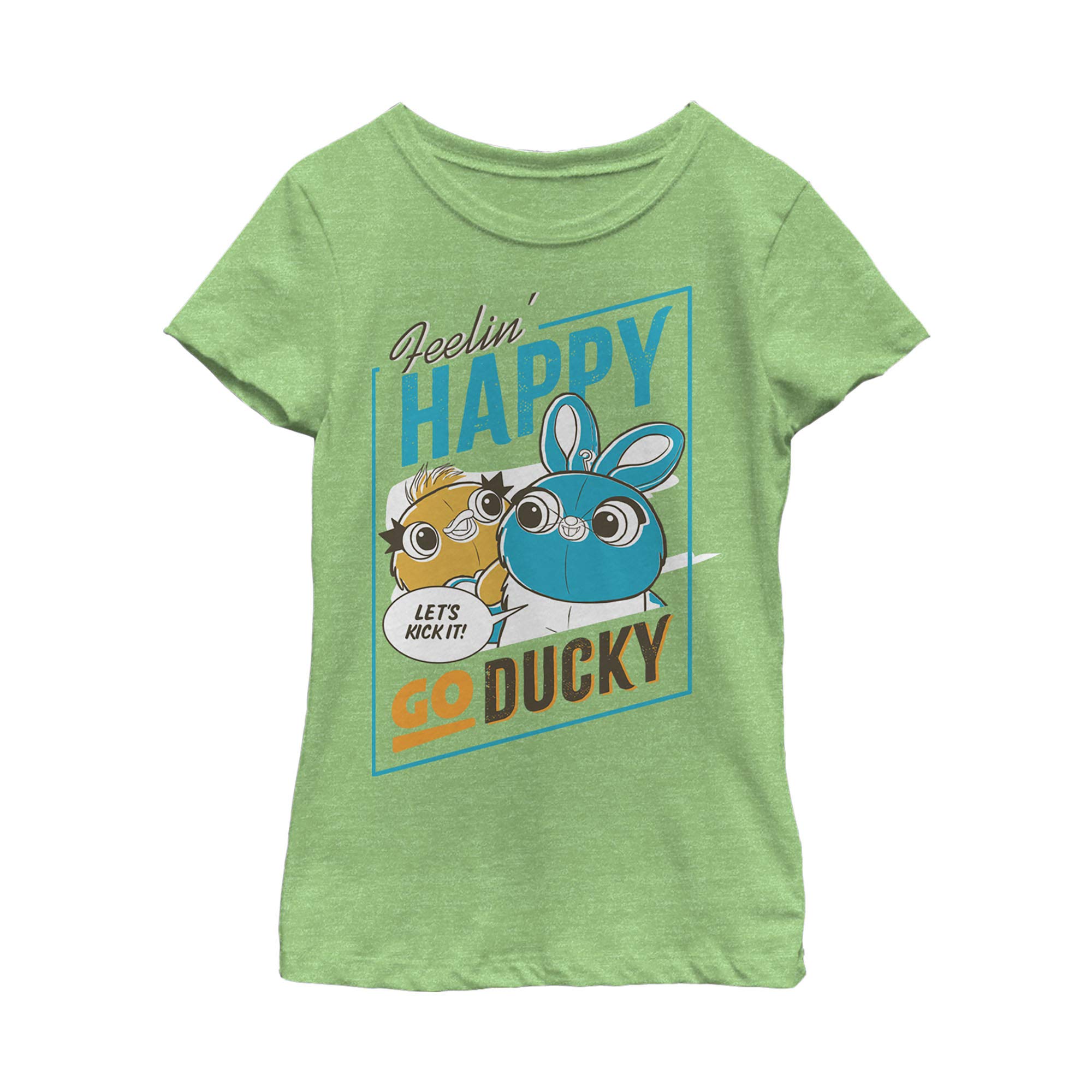 Disney Toy Story Happy Go Ducky & Bunny Girls T-Shirt - Green Apple - Medium Size - Cute Cartoon Graphic Tee for Kids Birthday & Playdates