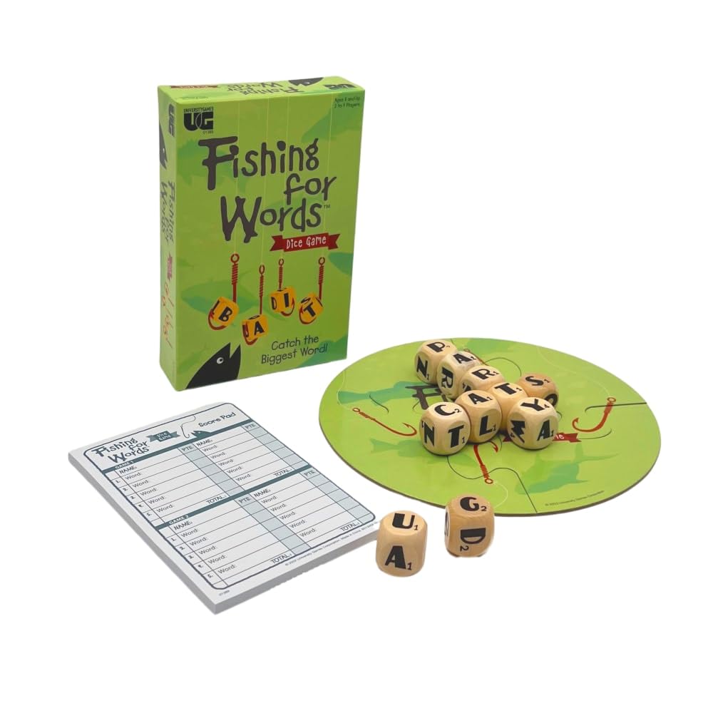 Fishing for Words Dice Game - Fun Family & Travel Word Game for 2-4 Players Ages 8+ - Perfect for Road Trips, Parties & Game Nights