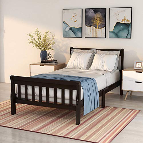 Solid Wood Platform Bed Frame with Headboard & Footboard - Twin Size, Mattress Foundation with Wood Slat Support (No Box Spring Needed) - Easy Assembly for Bedroom, Guest Room, Dorm or Apartment