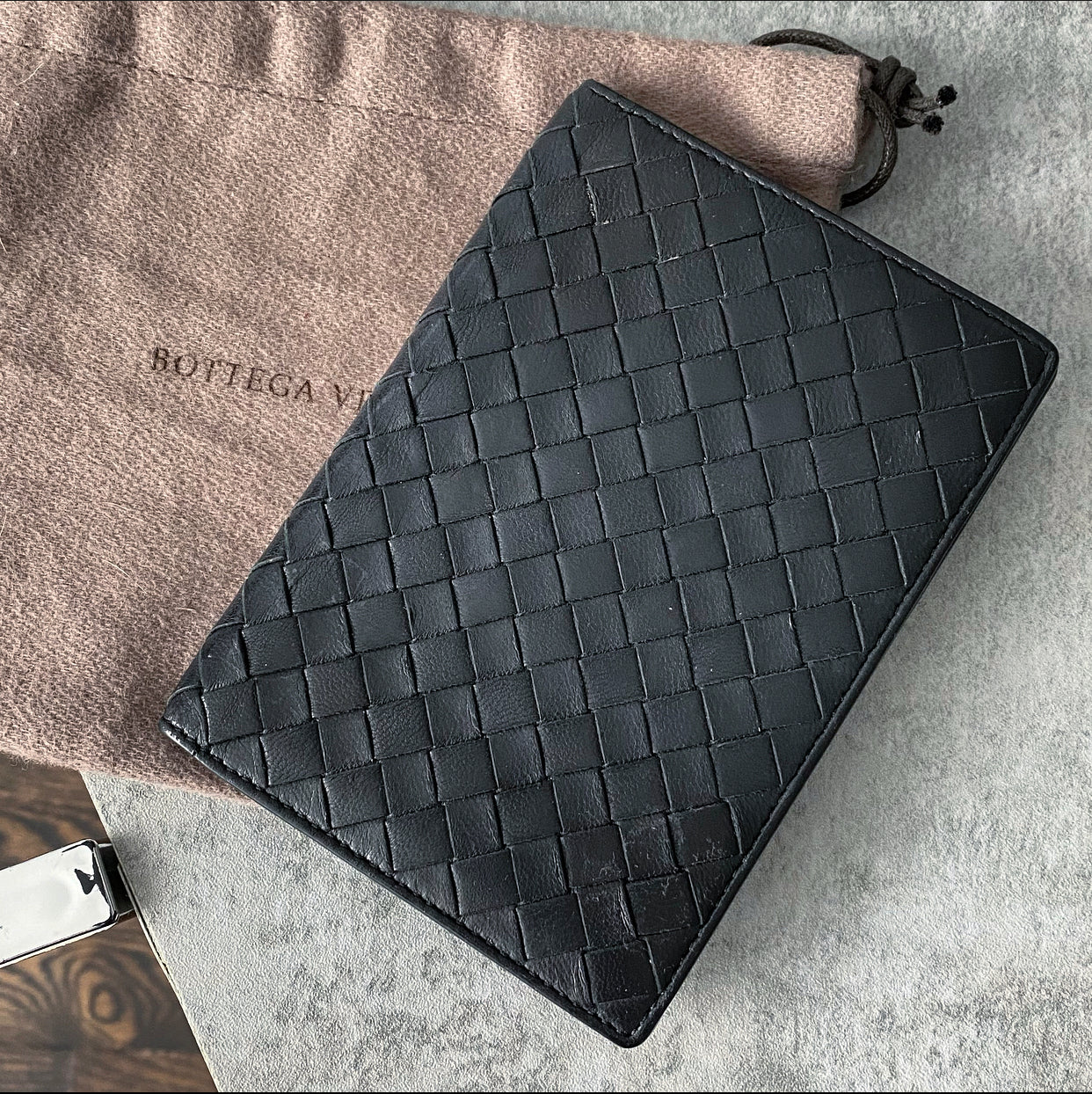 Bottega Veneta Black Intrecciato Leather Passport Wallet - Luxury Travel Accessory for Men & Women, Perfect for Airports and International Trips