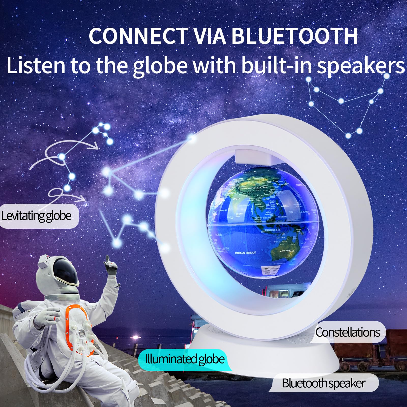Floating Bluetooth Speaker & Constellation Globe Lamp - Magnetic Levitation Desk Decor for Office, Kids Learning & Unique Tech Gifts | Cool Gadget for Teens, Men & Bosses | Perfect for Home Decor, Study Room & Workspace