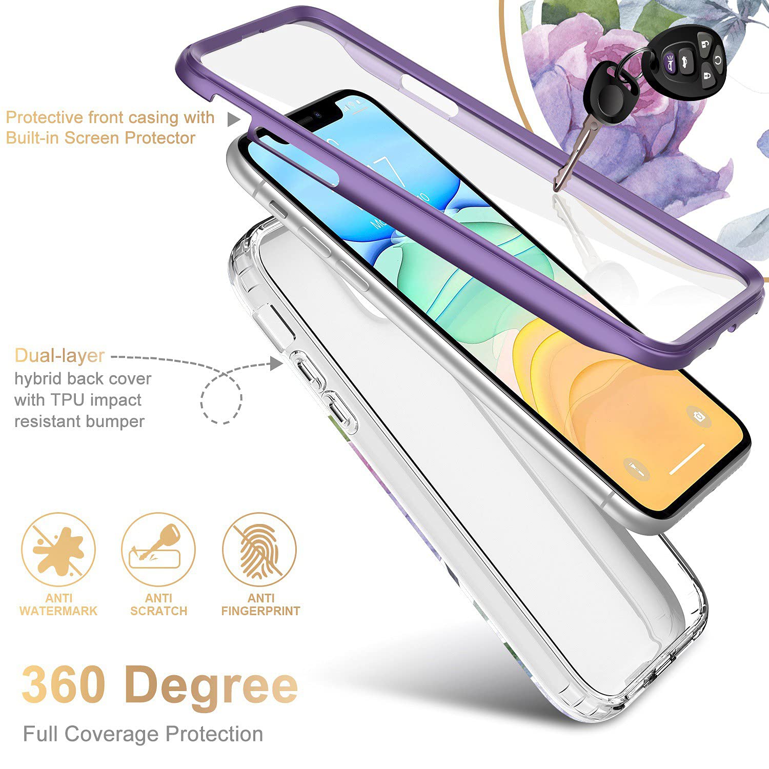 Esdot iPhone 11 Pro Max Case with Built-in Screen Protector - Fashionable Floral Design for Women & Girls | Shockproof Protective Cover for Apple iPhone 11 Pro Max 6.5
