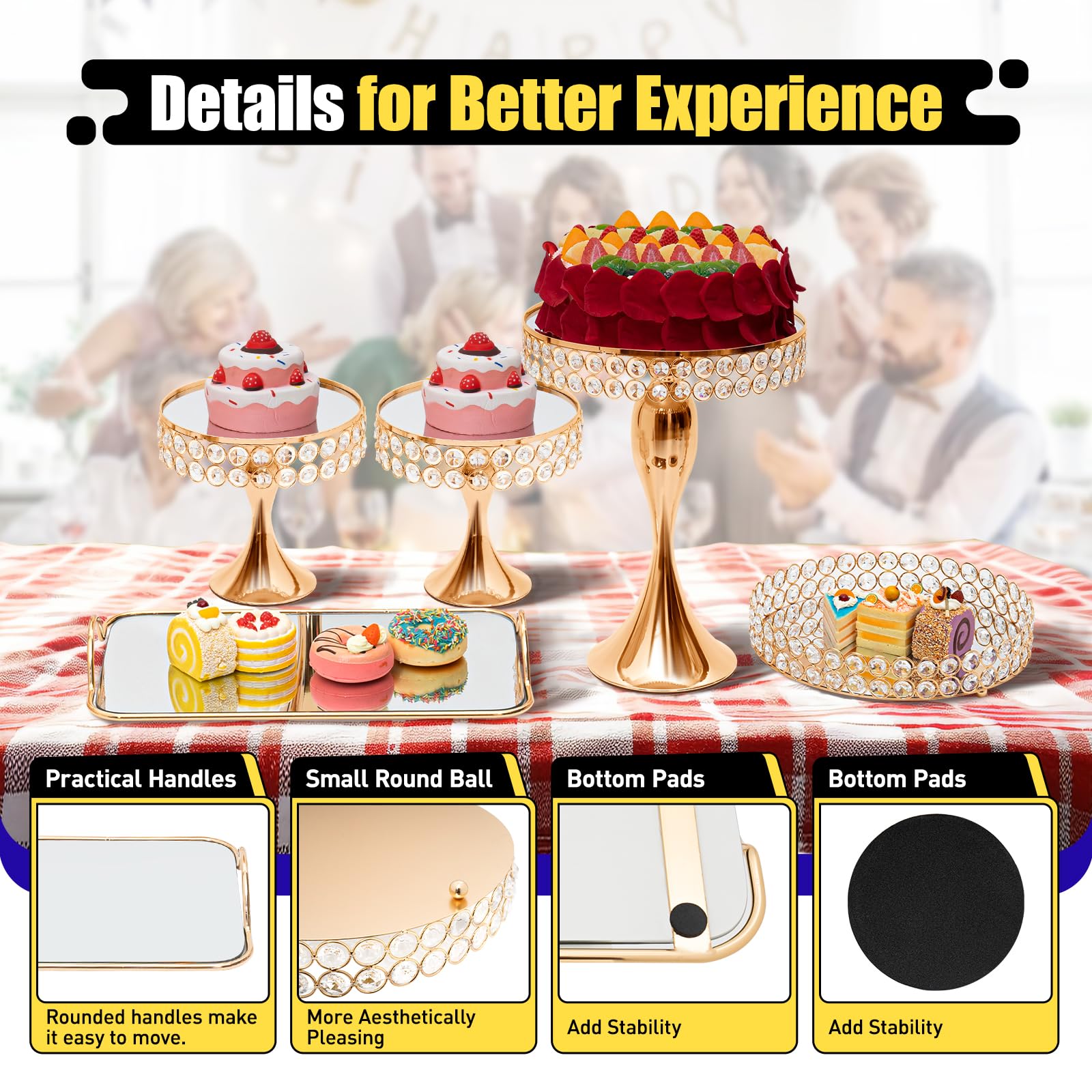 TFCFL 10-Piece Gold Crystal Cake Stand Set - Elegant Cupcake & Cookie Holder for Dessert Display, Baby Shower, Wedding, Birthday Party Decorations | Perfect for Home Celebration & Buffet Table Decor