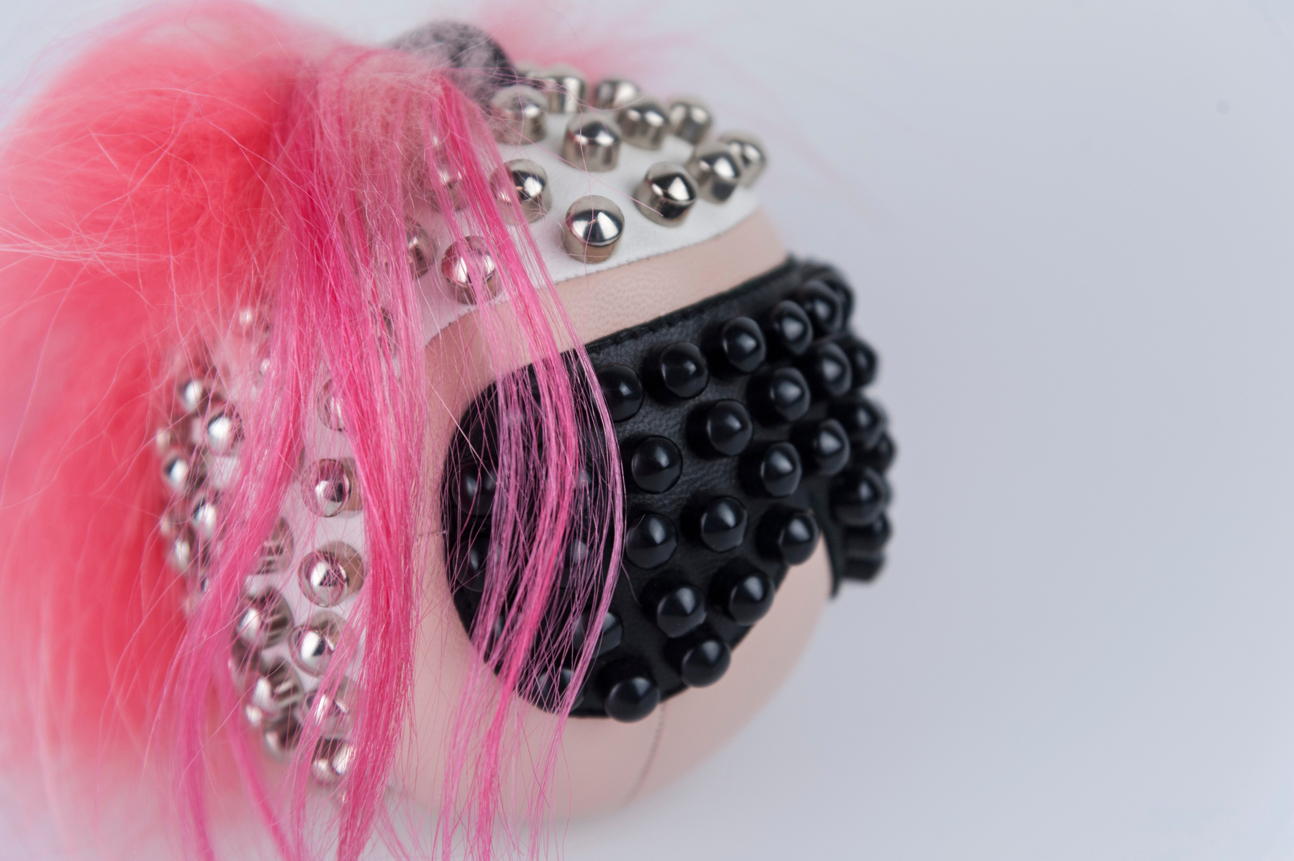 Fendi Karlito Punk Keychain with Shocking Pink Mohawk Hair - Perfect for Handbags, Backpacks & Gift Giving