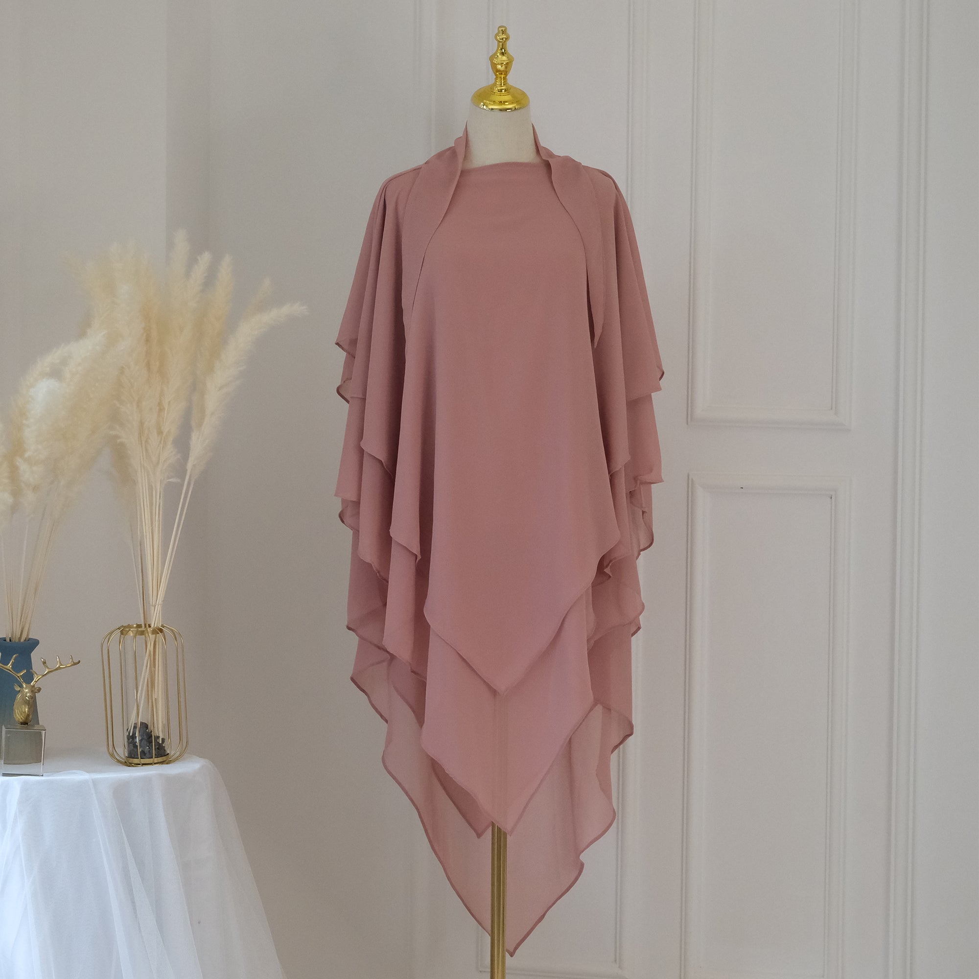3-Layer Chiffon Khimar Scarf - Lightweight Muslim Hijab for Women - Perfect for Prayer, Daily Wear & Special Occasions