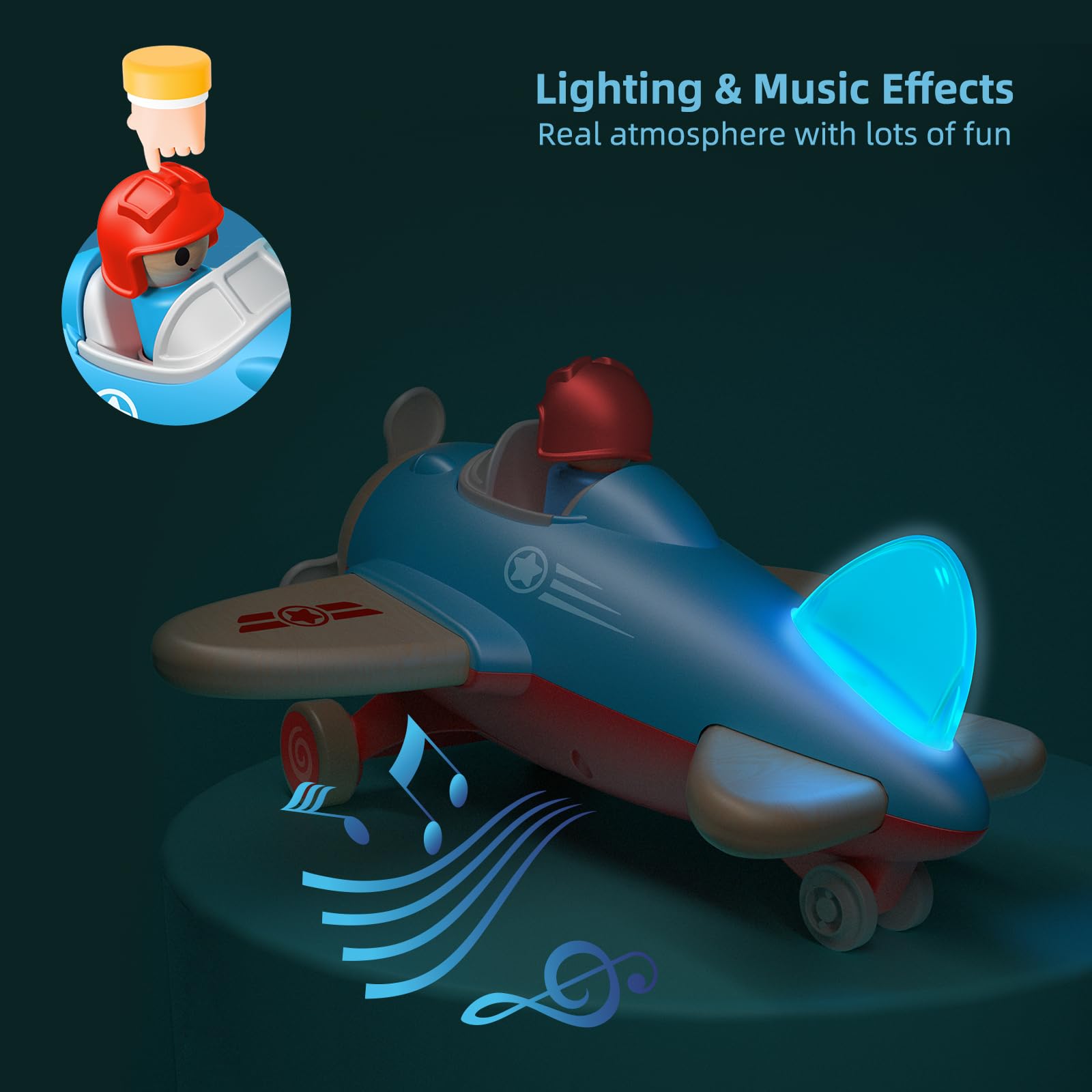 Wooden Airplane Toy for Kids - Educational Aviation Learning Toy with Sound & Light Effects, Wooden Truck Vehicle for Boys & Girls Ages 18 Months to 5 Years - Perfect for Pretend Play, STEM Learning & Birthday Gifts