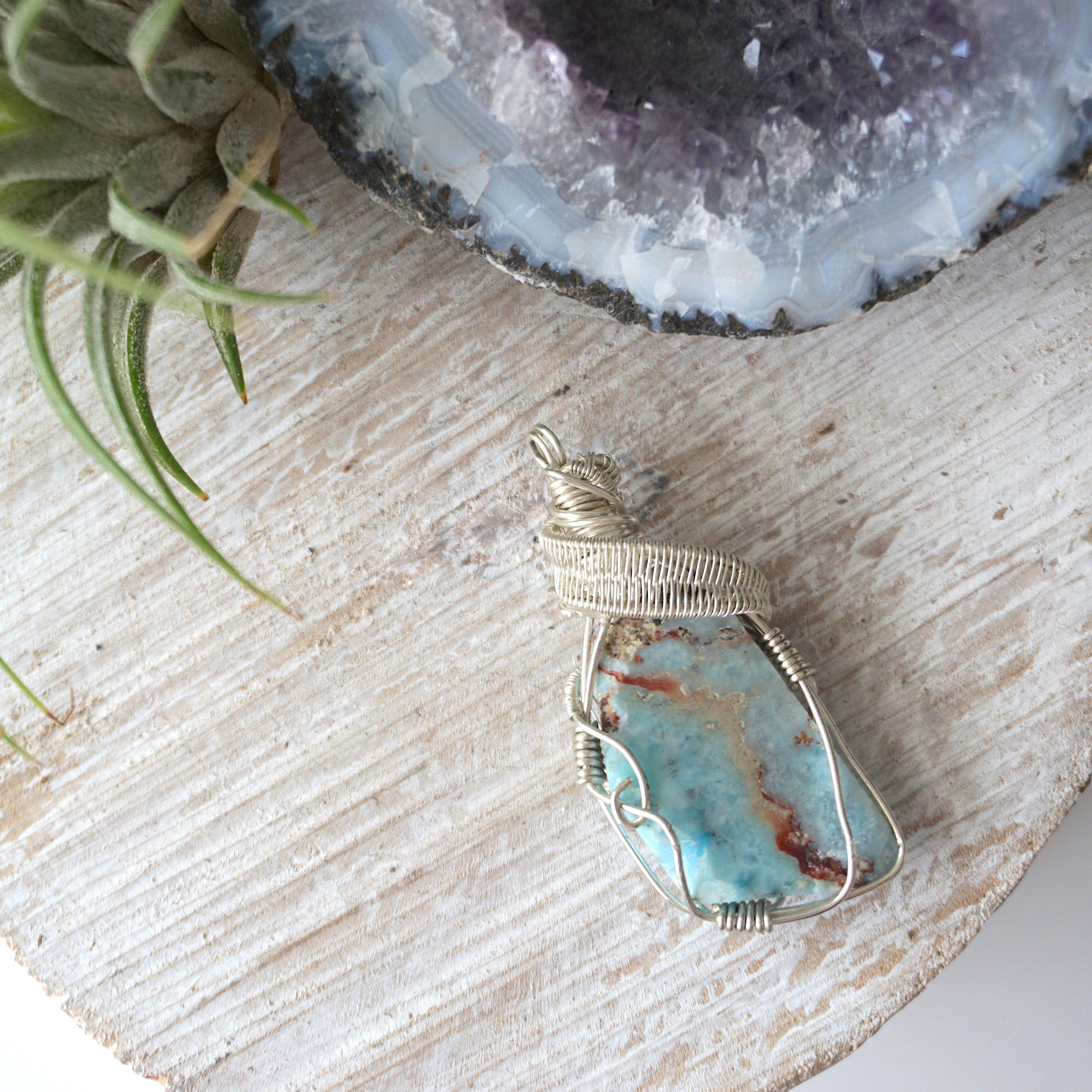 Natural Raw Larimar Crystal Pendant Necklace - 925 Sterling Silver Jewelry for Women - Healing Stone Gift for Birthdays, Meditation & Spiritual Protection