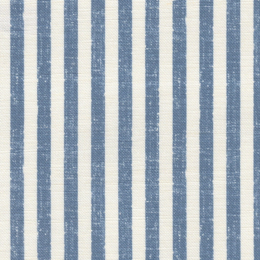 Lulworth Stripe Fabric - French Blue on White Cotton Upholstery Material for Sofa, Curtains & Home Decor