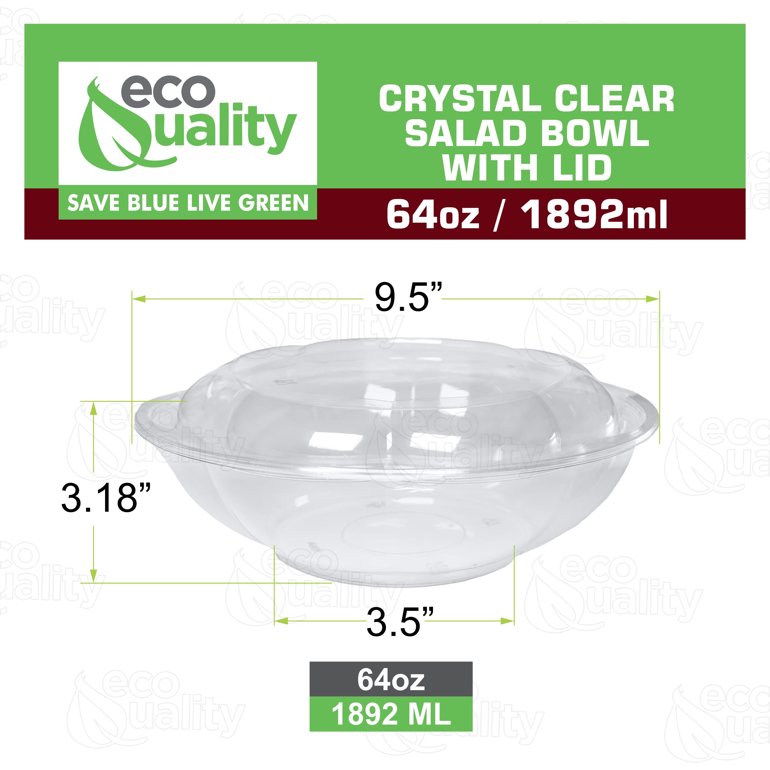 64oz Clear Disposable Salad Bowls with Lids (300 Pack) - Airtight Leak-Proof Plastic Food Containers for Meal Prep, Lunch To-Go, Salads, Fruits, Snacks | Perfect for Picnics, Parties, Catering & Restaurant Takeout (Rose Bowl Design)