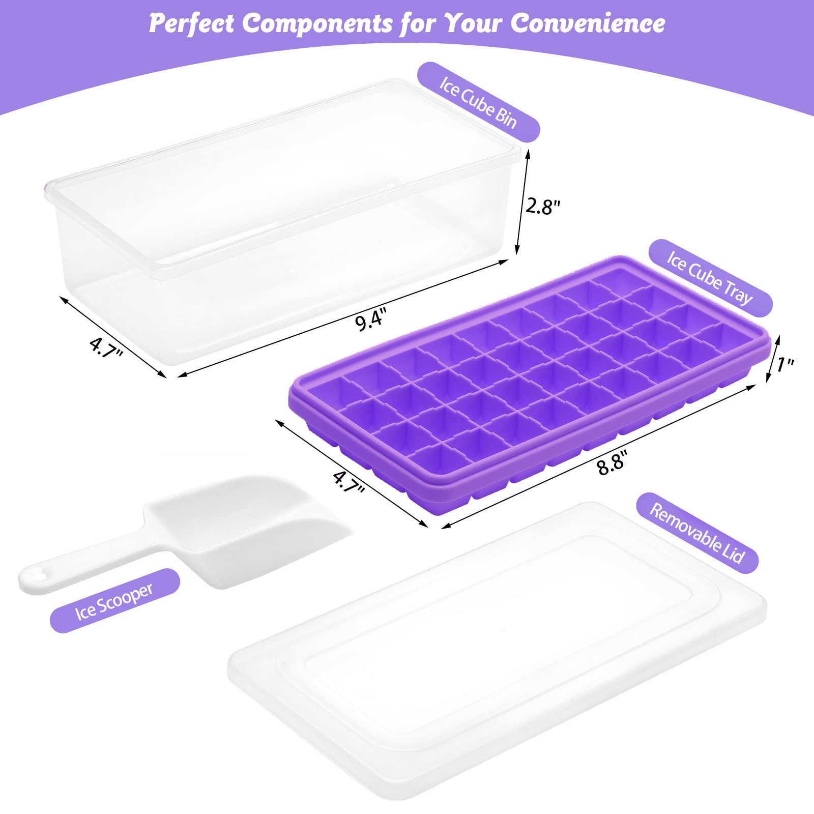 Food-Grade Silicone Ice Cube Tray with Lid & Storage Bin - 36 Small Nugget Ice Molds for Freezer | Easy-Release, Spill-Resistant Cover & Bucket | Flexible Ice Cube Maker with Scoop | Perfect for Cocktails, Smoothies & Home Bars