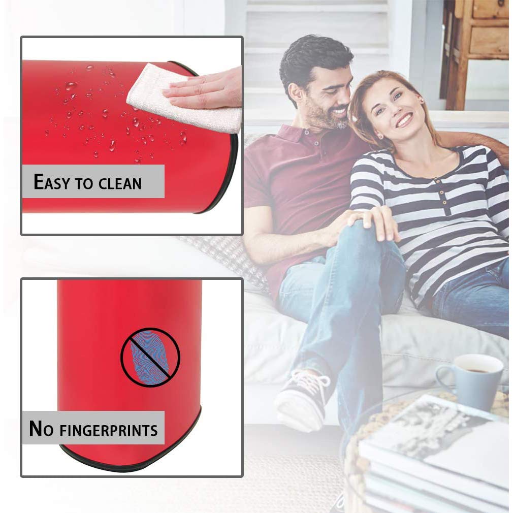 HGS 13 Gallon Automatic Touchless Sensor Trash Can - Stainless Steel Kitchen Garbage Bin with Lid for Home, Office, Living Room & Bedroom (Red) | Hands-Free Waste Disposal for Hygiene & Convenience