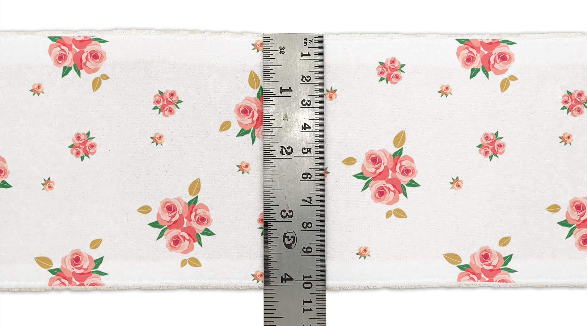 White Leaves & Rose Floral Printed Dupion Fabric Ribbon Trim - 9 Yards, 4 Inches Wide for Sewing, Crafts, DIY Accessories | Perfect for Dressmaking, Gift Wrapping & Home Decor