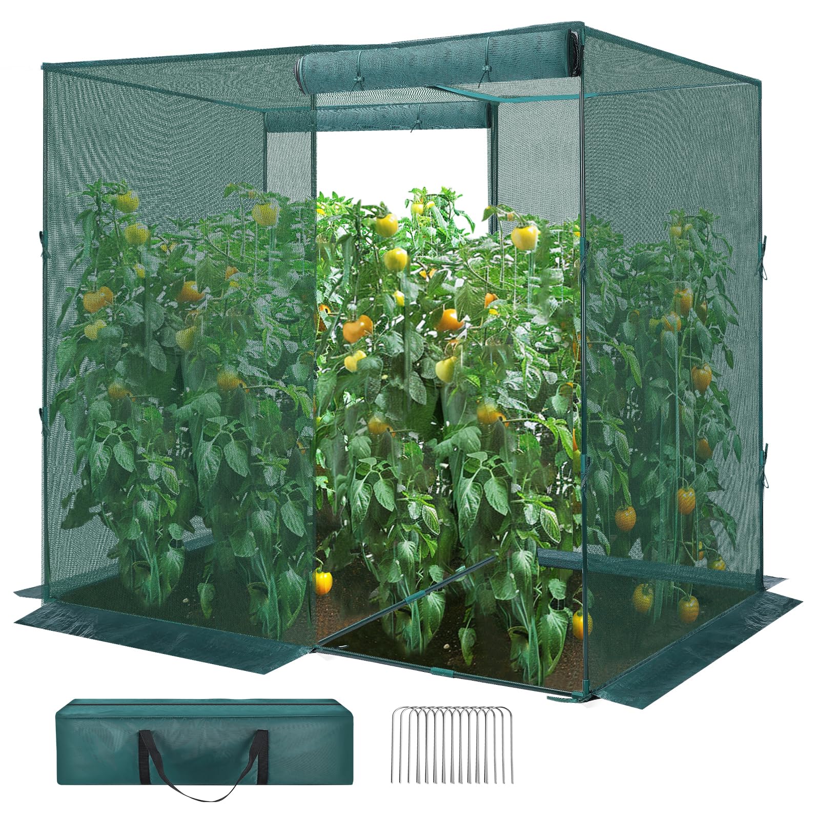 GROWNEER 4' x 8' Plant Protection Tent with Steel Frame - 2 Zippered Doors, 12 Ground Staples & Storage Bags | Durable Outdoor Crop Cage for Garden, Yard, Lawn | Perfect for Protecting Plants from Pests, Harsh Weather & Animals