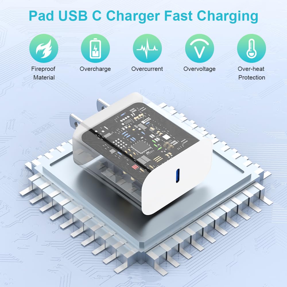 MFi Certified USB C Fast Charger 3 Pack - 6FT iPhone 15 Charger Compatible with iPhone 15 Pro/Pro Max, iPad Pro, iPad Mini - Fast Charging Cable for Home, Office & Travel (White)