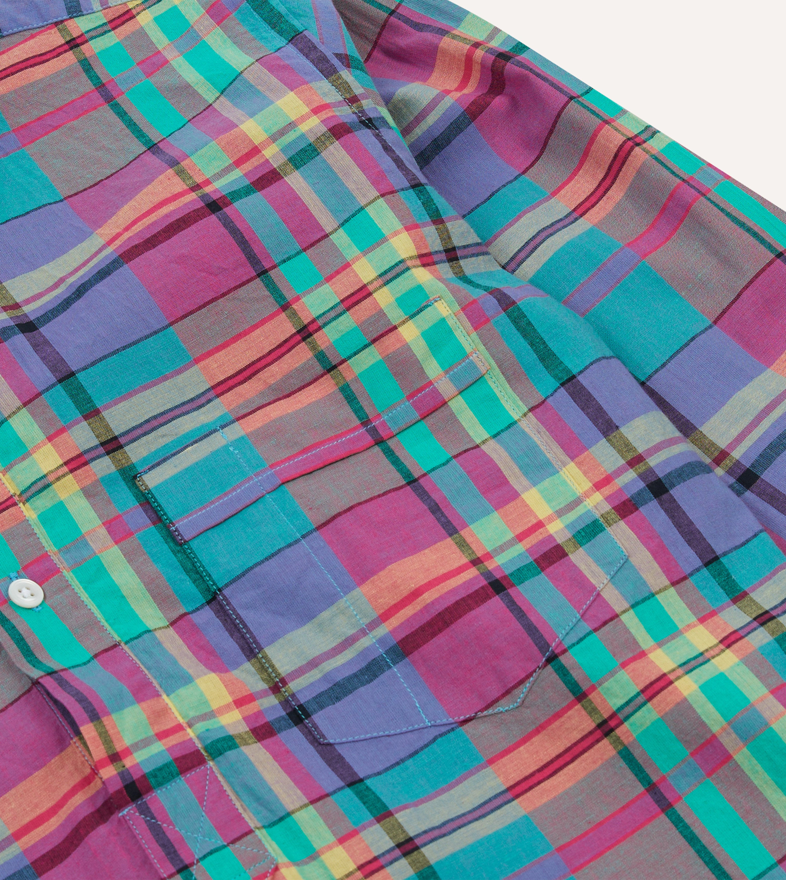 Stylish Pink and Blue Madras Check Cotton Button Down Popover Shirt for Men - Perfect for Casual Outings, Beach Vacations & Summer Fashion