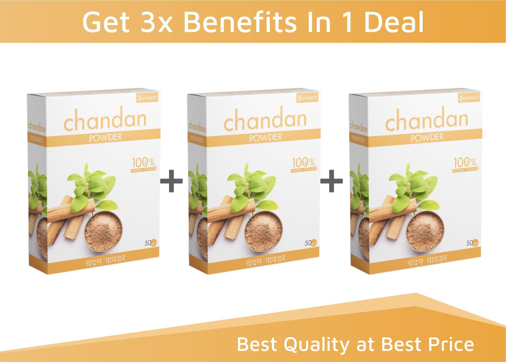 Senesco Pure Sandalwood Powder for Face & Skin Care - 150g (Pack of 3) | Natural Face Pack for Glowing Skin, Acne Treatment & Ayurvedic Beauty Routine