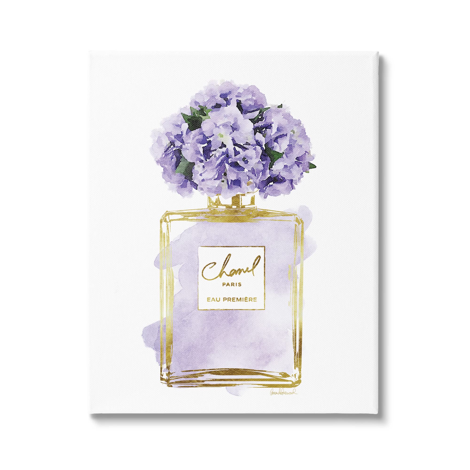 Stupell Industries Delicate Purple Hydrangea Perfume Bottle Wall Art - Floral Home Decor for Bathroom, Bedroom & Living Room - Elegant Designer Print by Amanda Greenwood