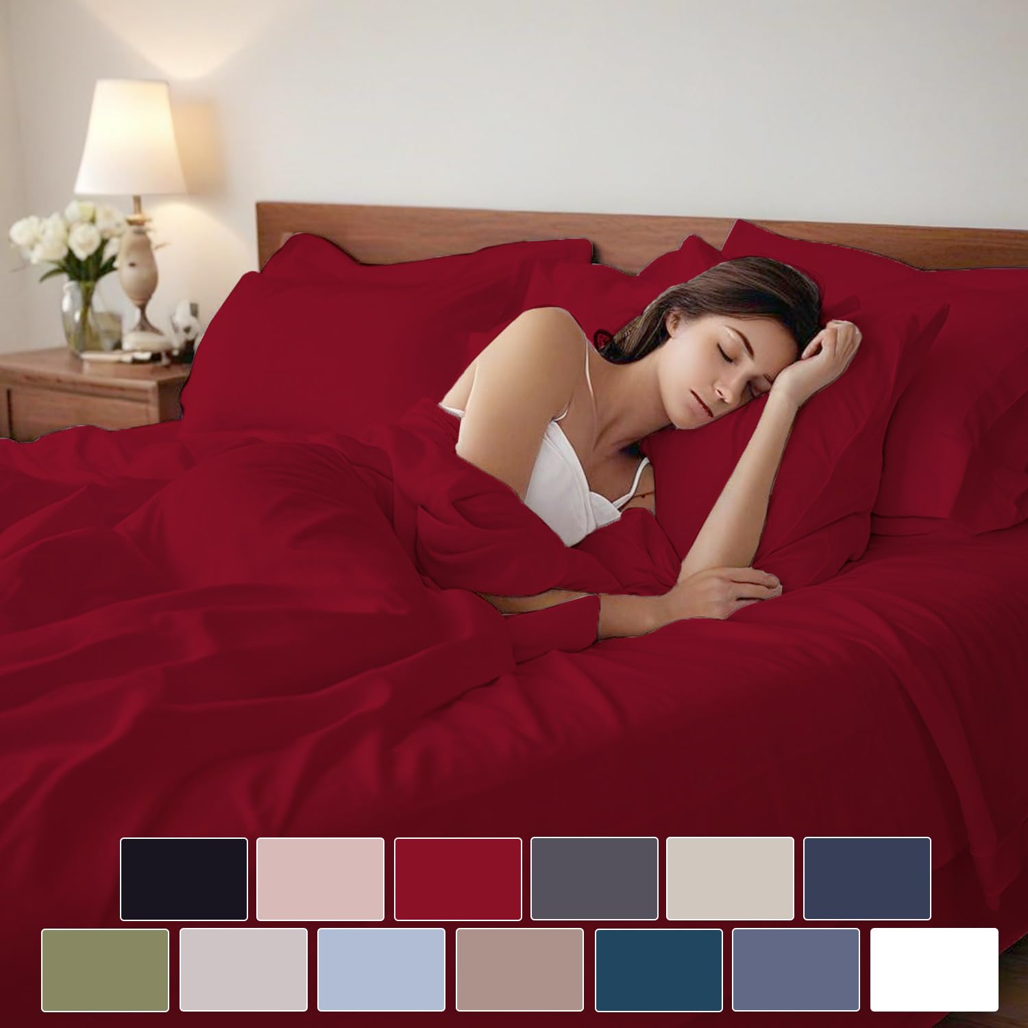 Marina Shades King Size Sheet Set - 100% Egyptian Cotton Burgundy Bed Sheets, 17 Inch Extra Deep Pocket, High Thread Count, Cooling & Breathable 4-Piece Luxury Hotel Bedsheets - Perfect for Master Bedroom, Guest Room & Vacation Homes
