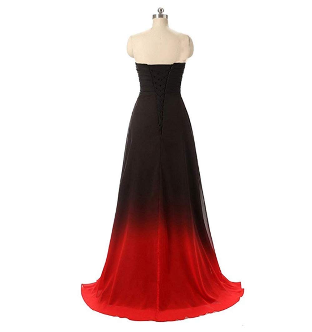 Angela Women's Ombre Bridesmaid Dresses - Gradient Long Prom Evening Gowns for Weddings, Formal Events & Special Occasions | Black to Red Color Fade Style F24