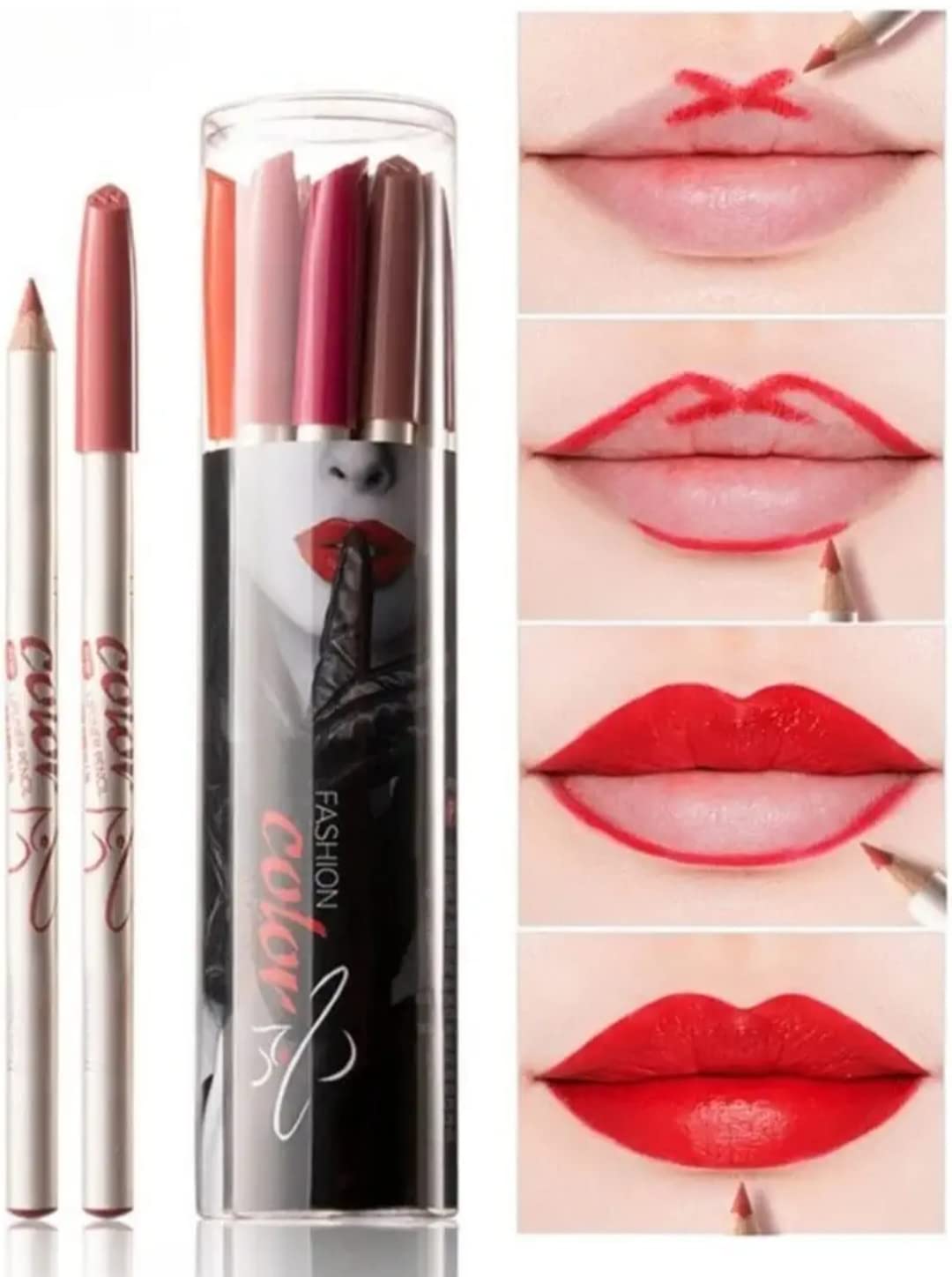 Huda Beauty Professional Waterproof Long-Lasting Matte Liquid Lipstick - The Red Edition + 12 Multicolor Lip Liner Pencils (2-Pack) | Perfect for Parties, Weddings & Everyday Glam