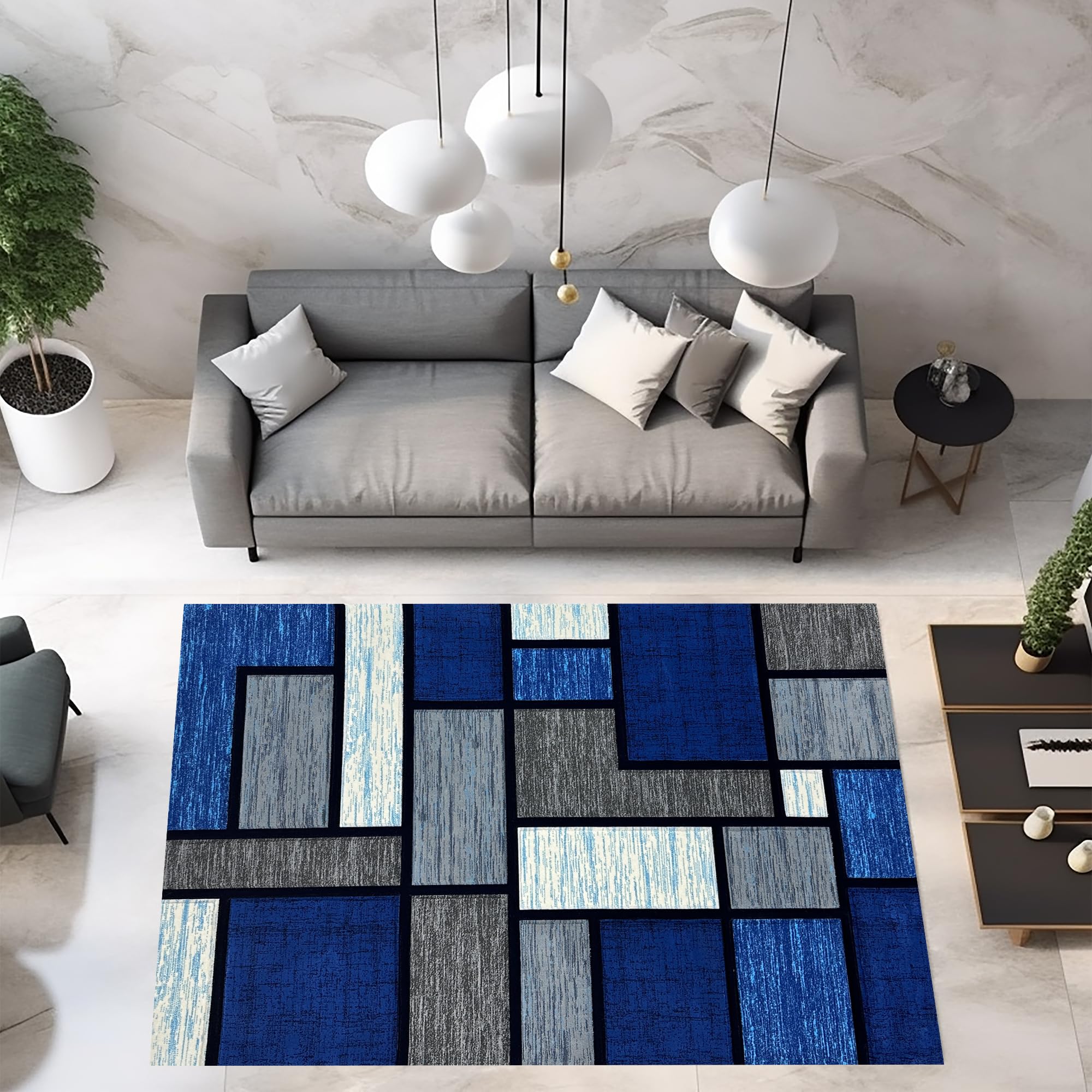 Abstract Area Rug - Premium Colorful Thick Round Carpet for Living Room, Bedroom & Office - 6ft Round Non-Slip Floor Mat in Ocean Blue (3995) - Perfect for Home Decor, Yoga Space & Kids Play Area