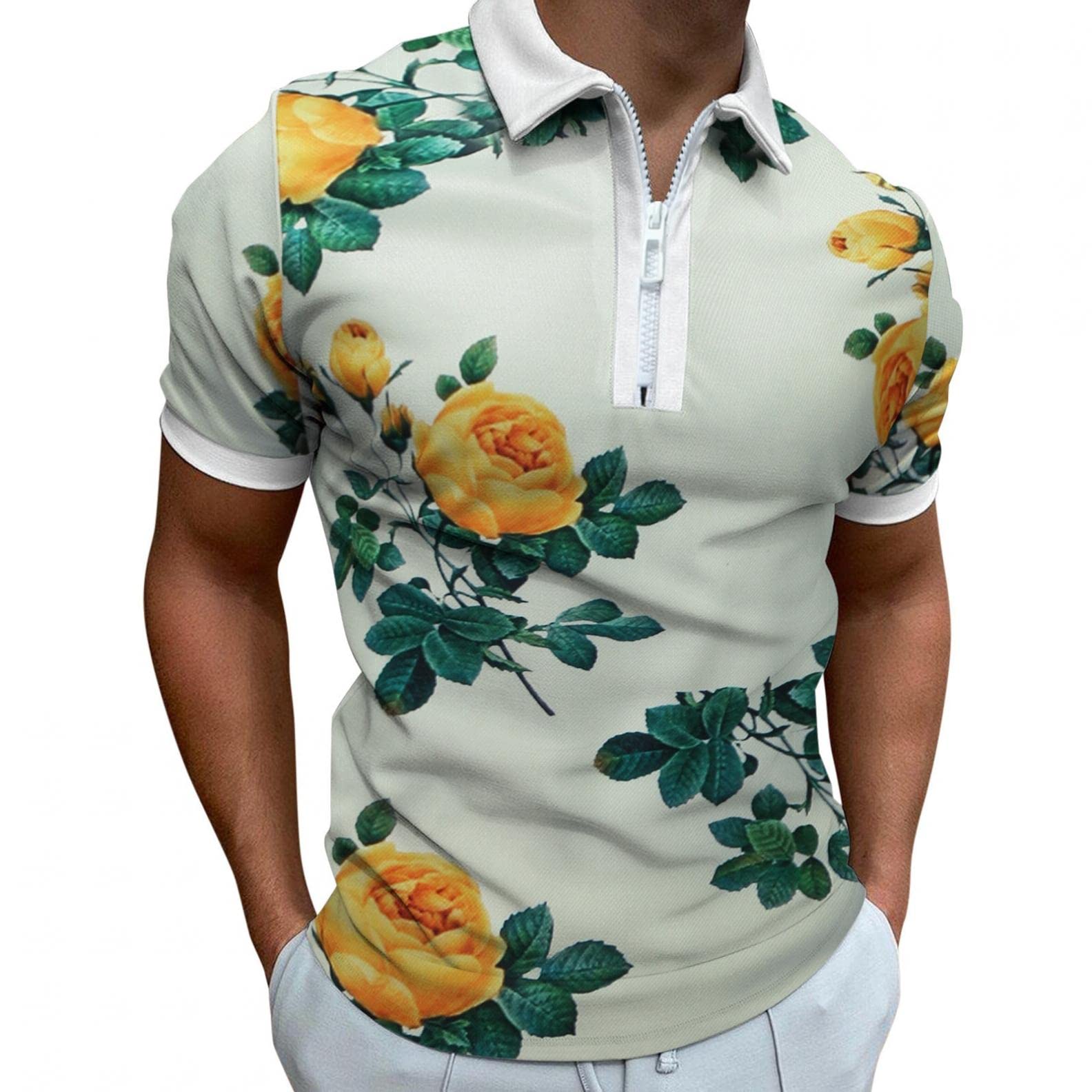 **Men's Golf Shirts - Short Sleeve Athletic Performance Polo with Zipper Lapel - Breathable Summer Tennis & Golf T-Shirt - Ideal for Golfing, Tennis & Casual Wear**