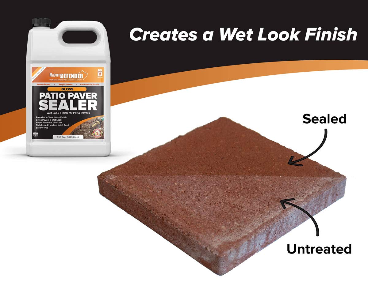 Glossy Wet Look Patio Paver Sealer 2.5 Gallon - Clear Water-Based Sealant for Natural Stone, Concrete & Brick - Enhances Color & Protects Against Weather, Stains - Perfect for Driveways, Walkways & Pool Decks