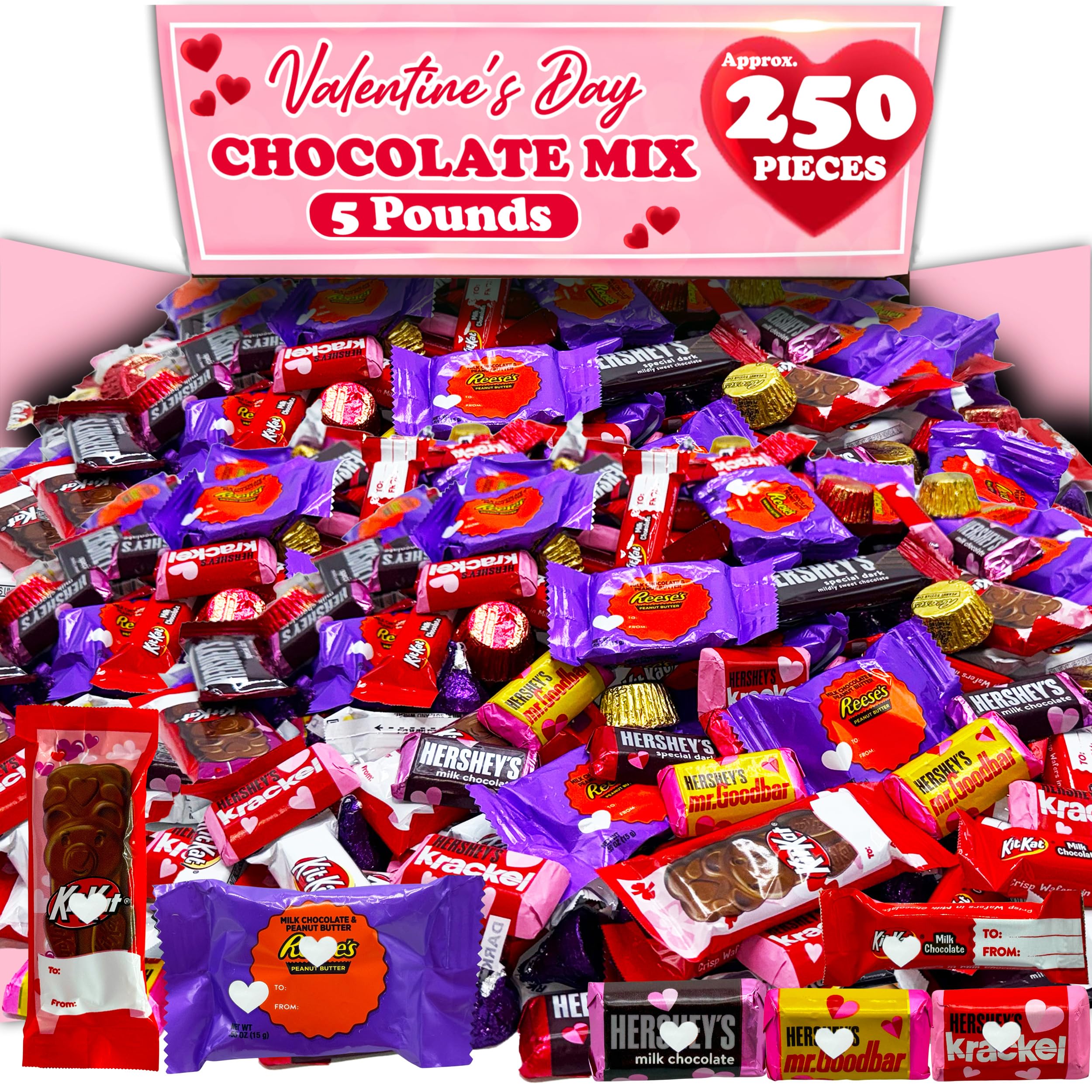 Valentine's Day Bulk Chocolate Candy - 5lb Assorted Individually Wrapped Heart Shaped Milk Chocolates for Classroom Parties, Friendship Exchanges & Gift Giving - Red & Pink Candy Mix with Twizzlers - Perfect for School Events, Office Celebrations & Romantic Gifts