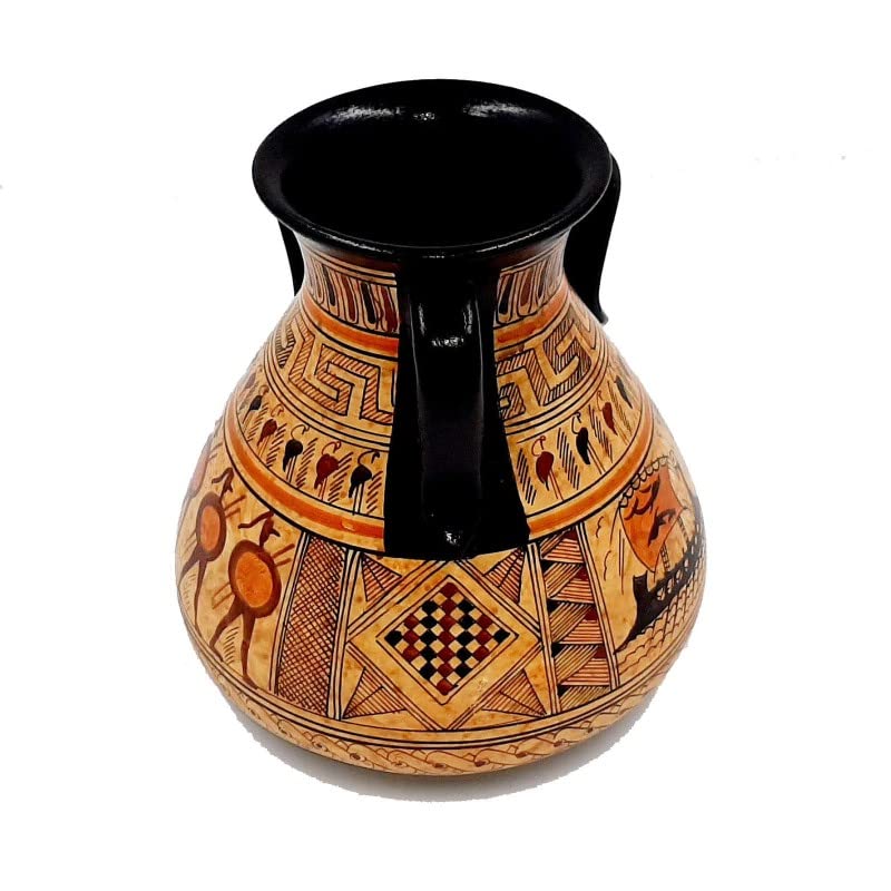 Ancient Greek Pottery Vase 15cm - Handmade Geometric Art Ceramic Vase - Perfect for Home Decor, Wedding Centerpiece & Greek Mythology Lovers Gift