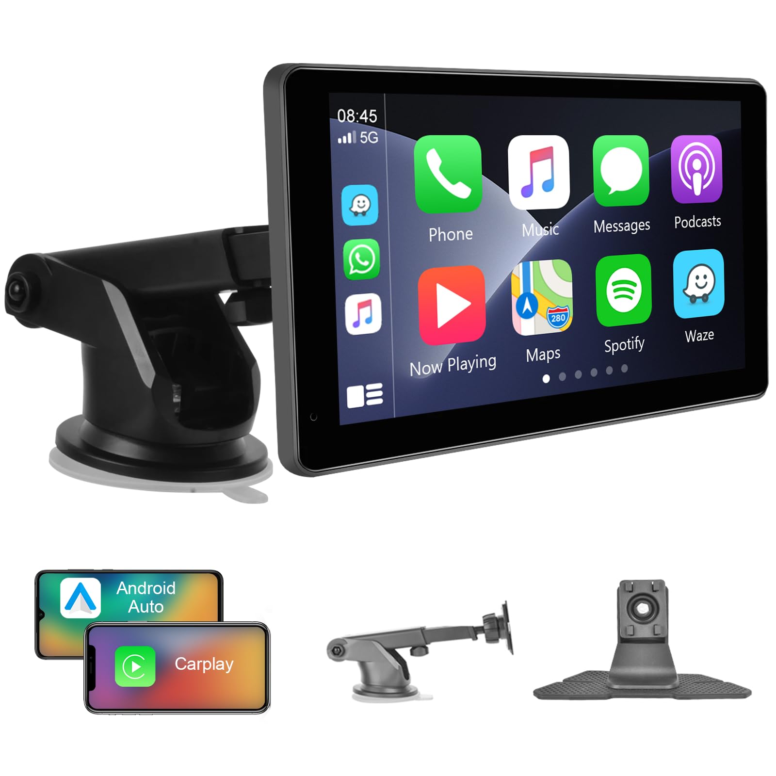 Portable 7'' HD IPS Touch Screen Wireless Apple CarPlay & Android Auto Car Stereo - Bluetooth Navigation, Mirror Link, Voice Control, TF/AUX/FM Transmitter | Perfect for Road Trips & Daily Commutes