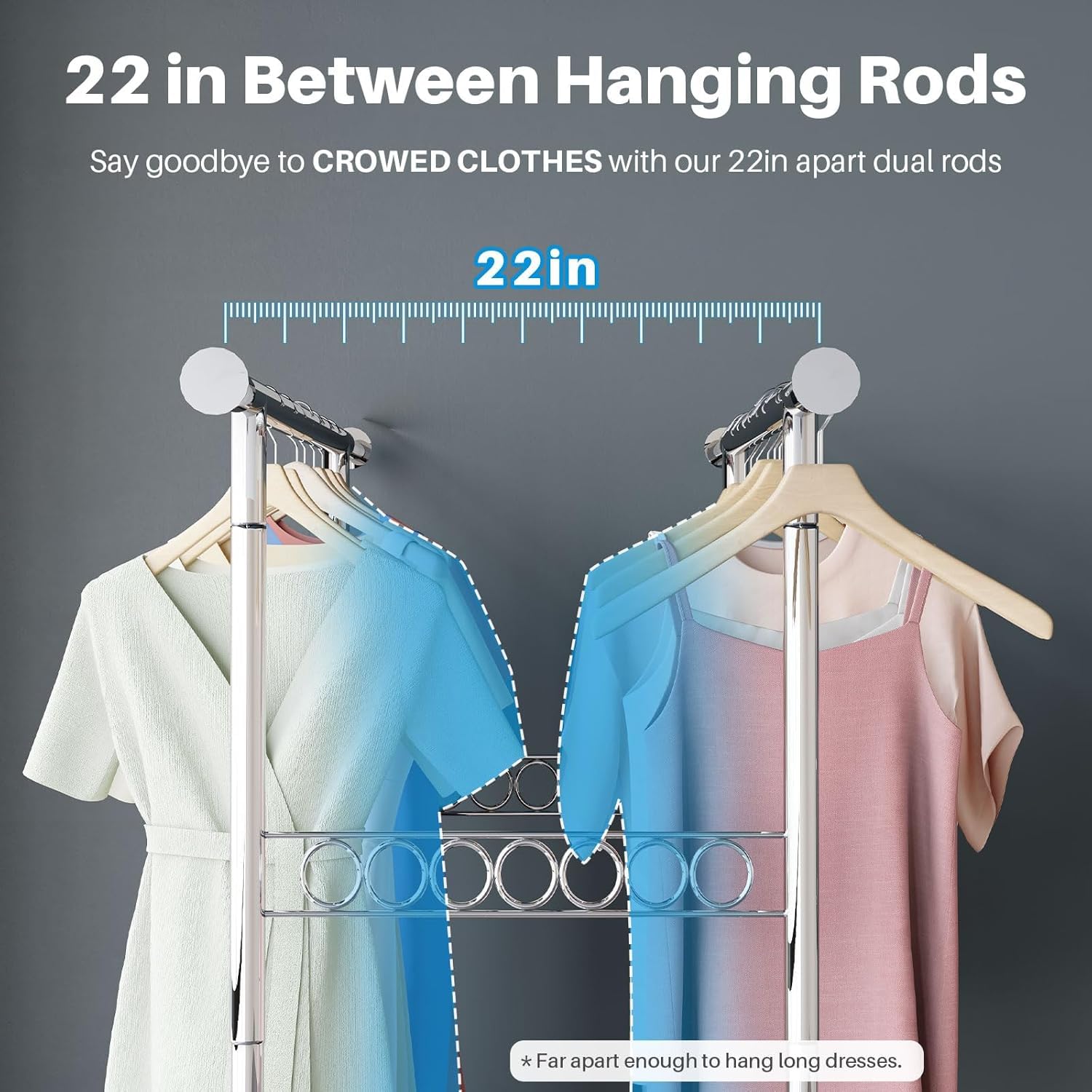 HOKEEPER Heavy Duty Collapsible Garment Rack with Wheels - Double Rod Clothes Hanging Rack with Shelves | Portable Commercial Clothing Rack for Retail Stores, Boutiques, Laundry Rooms & Home Organization