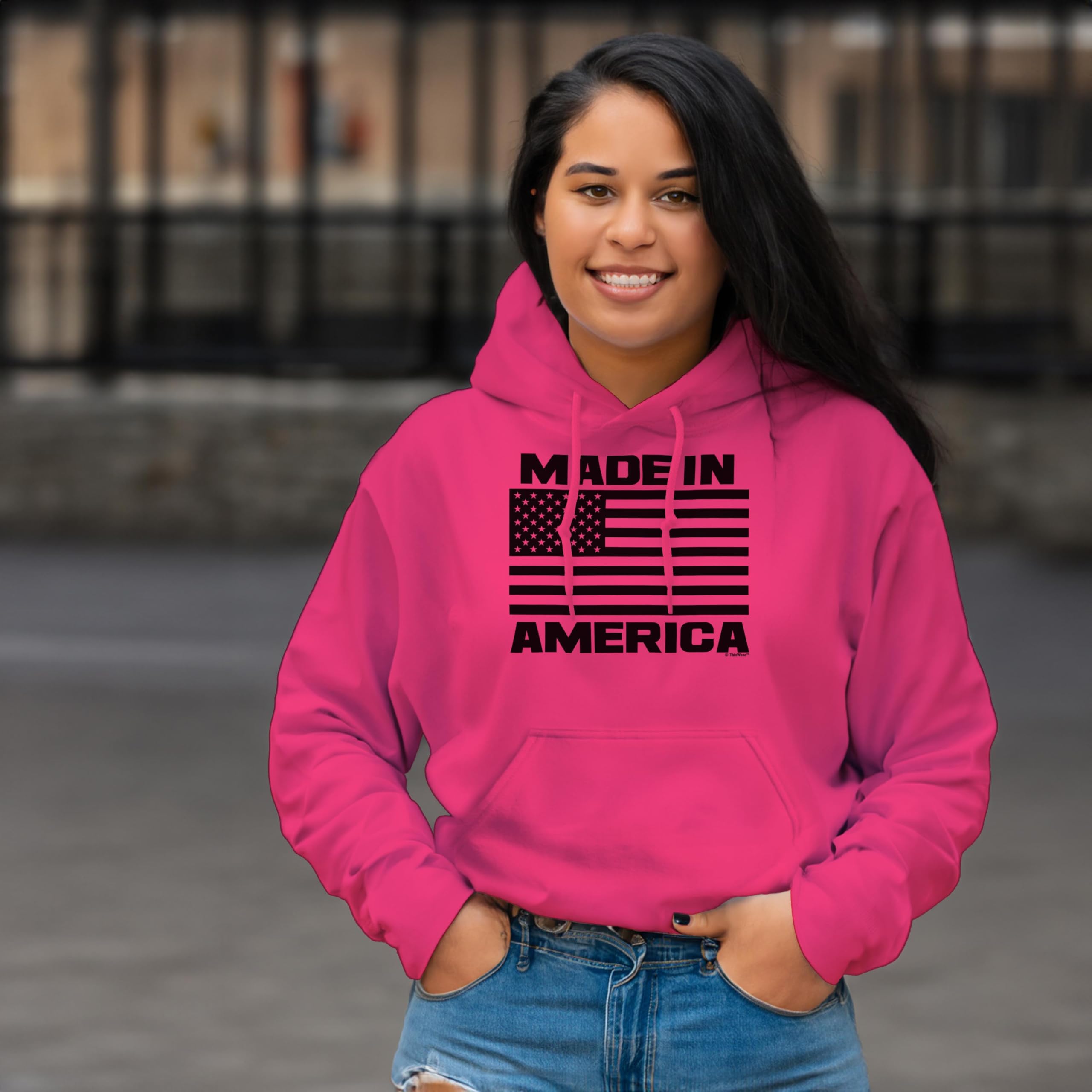 American Made USA Flag Long Sleeve Hoodie with Front Pocket - Patriotic Pullover Sweatshirt for Men & Women - Perfect for 4th of July, Veterans Day and Casual Outdoor Wear