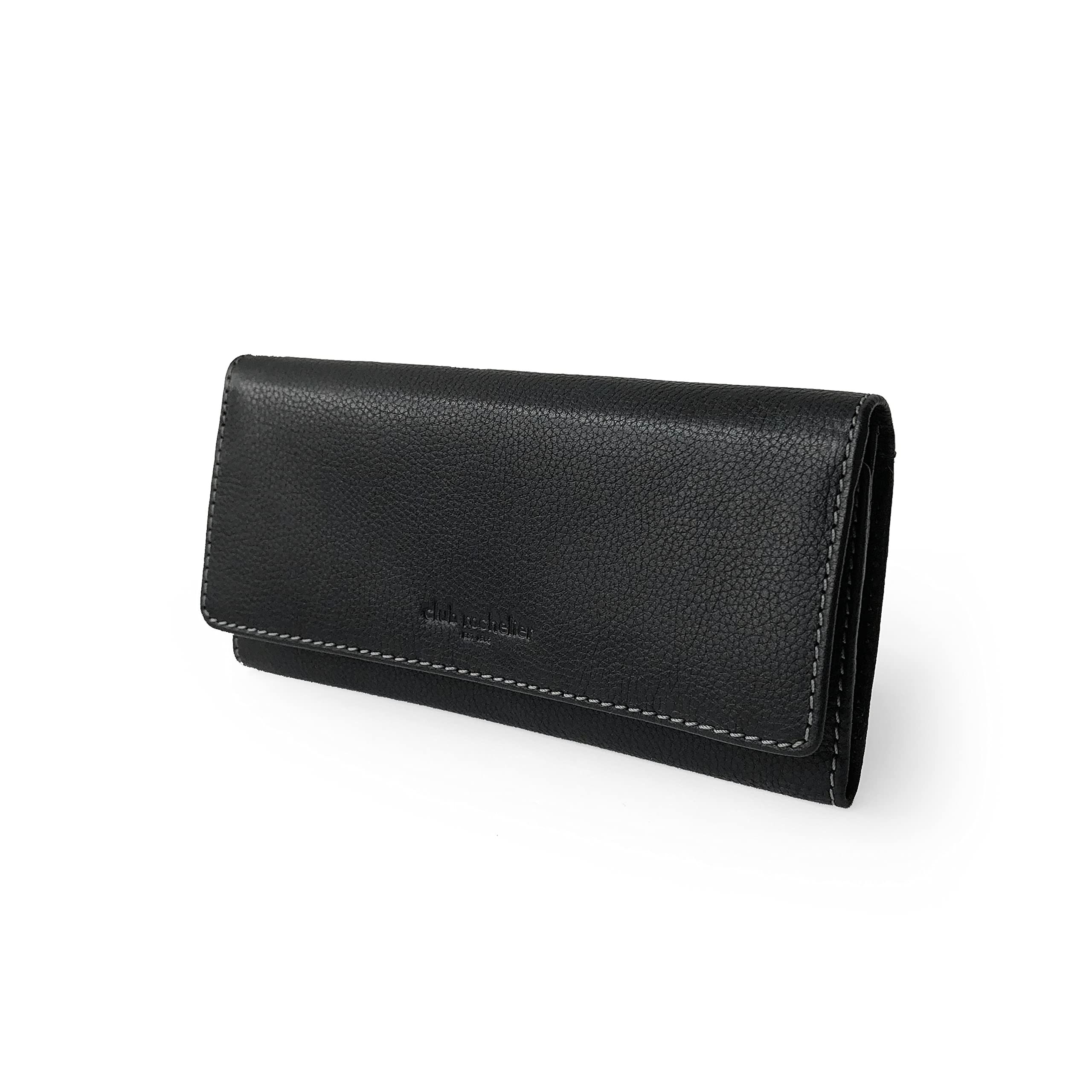 Club Rochelier Genuine Leather Clutch Wallet for Women - Slim RFID Blocking Credit Card Holder with Wristlet Strap, Black (CL11065-3-Blk) | Perfect for Evening Parties, Weddings & Daily Essentials Organization