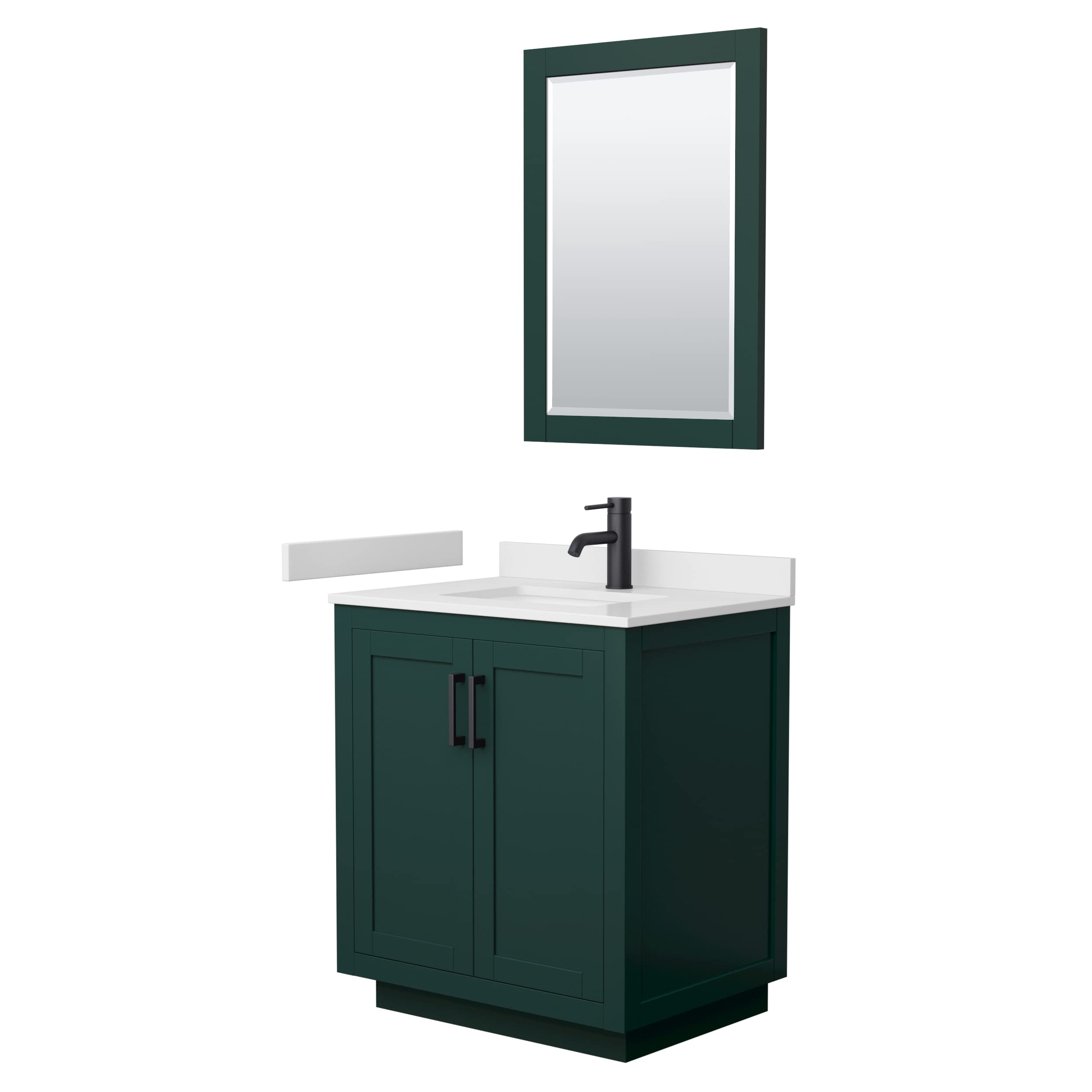 Wyndham Collection Miranda 30 Inch Green Bathroom Vanity with White Cultured Marble Countertop, Undermount Square Sink & Matte Black Trim - Includes 24 Inch Mirror for Modern Bathroom Decor | Perfect for Small Spaces, Guest Bathrooms & Home Renovations