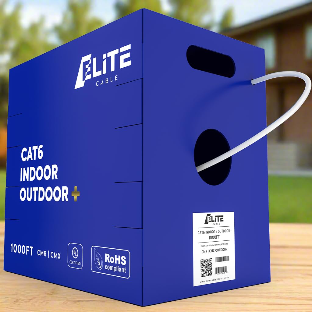 Premium Cat6 Ethernet Cable 1000ft - 23AWG, 600MHz, High-Speed Indoor/Outdoor Network Cable, UL Listed, LP Rated, White - Perfect for Home Office, Gaming, and Outdoor Networking Solutions