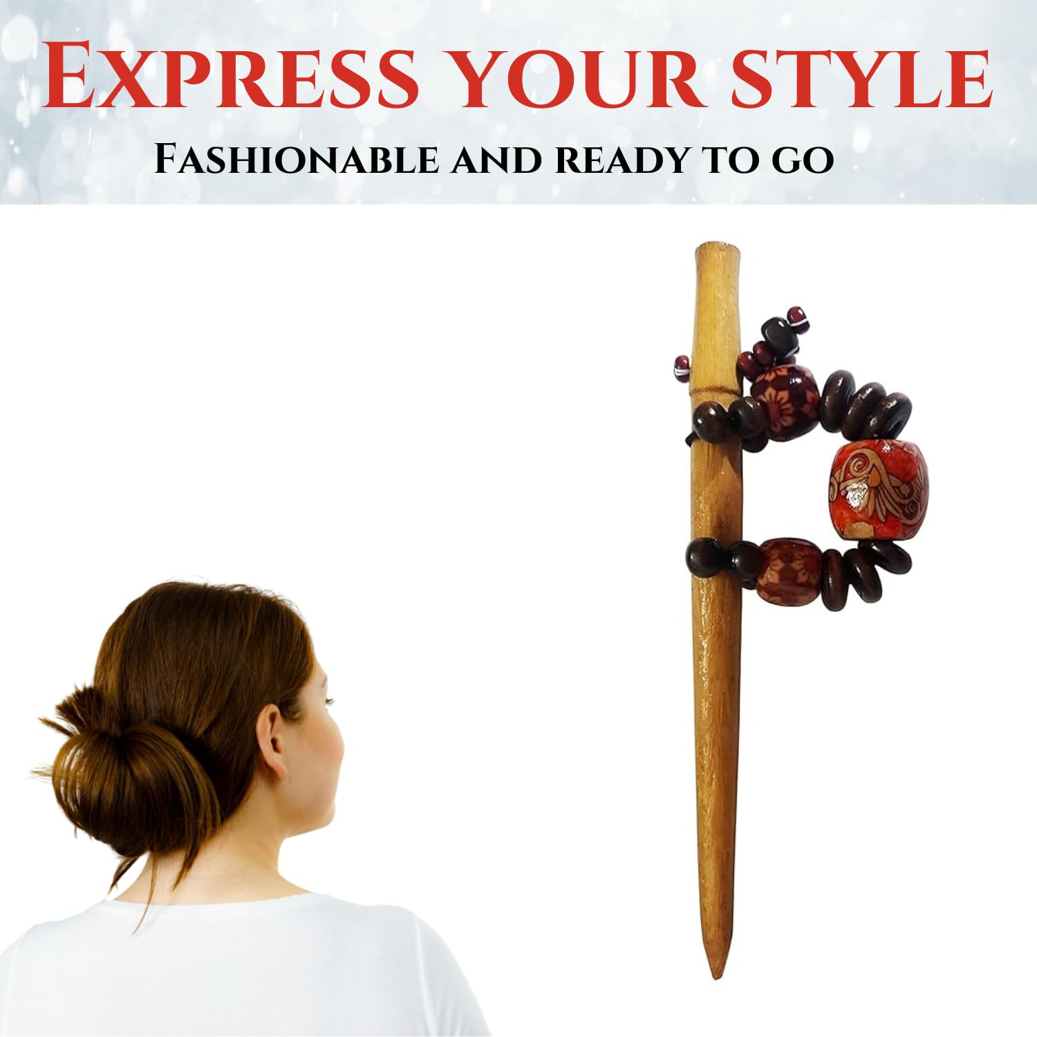 Handmade Wooden Chocolate Brown Beads Juda Pin & Bun Stick Hair Accessories for Women & Girls - Pack of 1 | Perfect for Weddings, Parties & Everyday Hairstyles