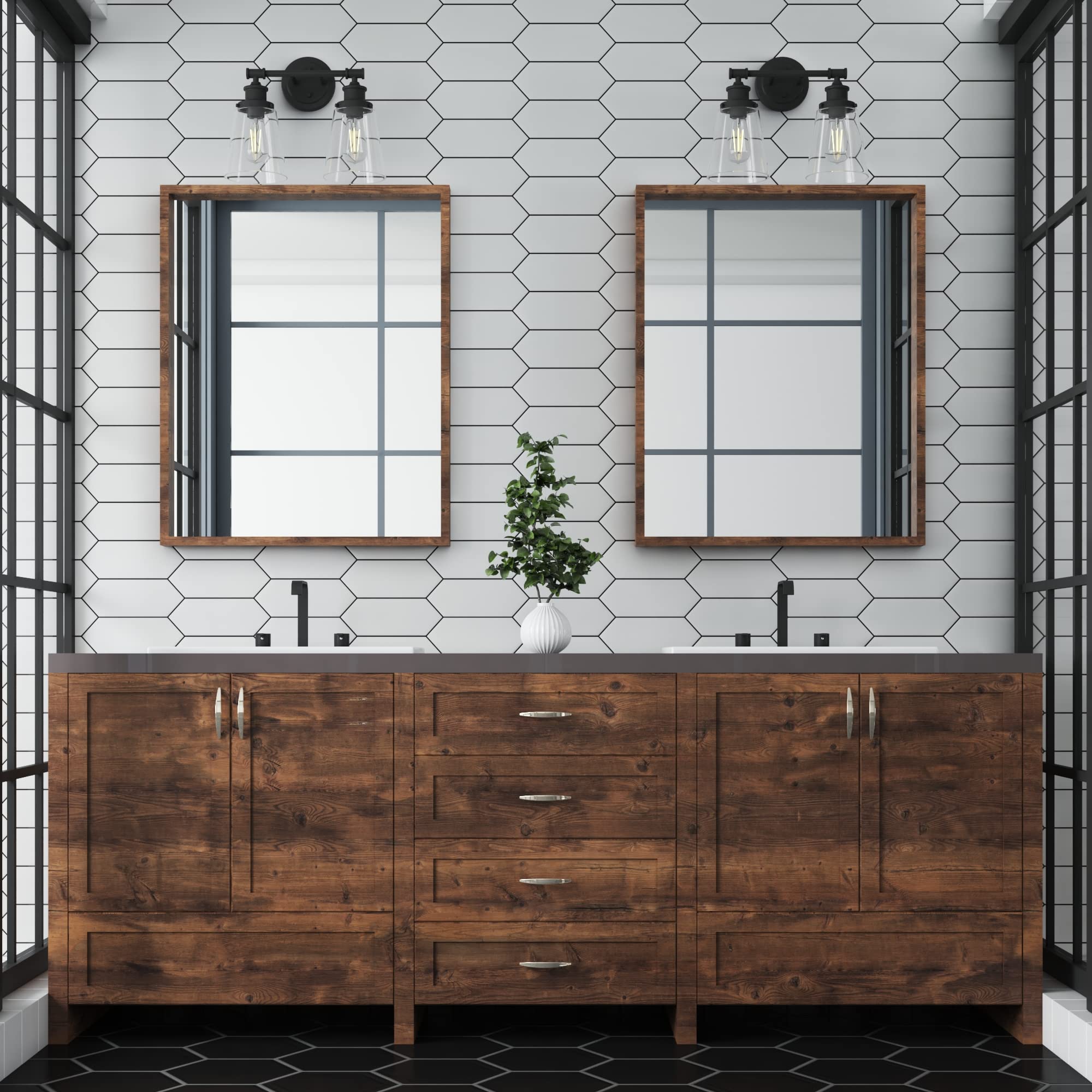 Prominence Home Helenah 2-Light Matte Black Bathroom Vanity Light Fixture with Clear Glass Shades - 51561-01 | Modern Lighting for Bathroom, Powder Room & Dressing Area