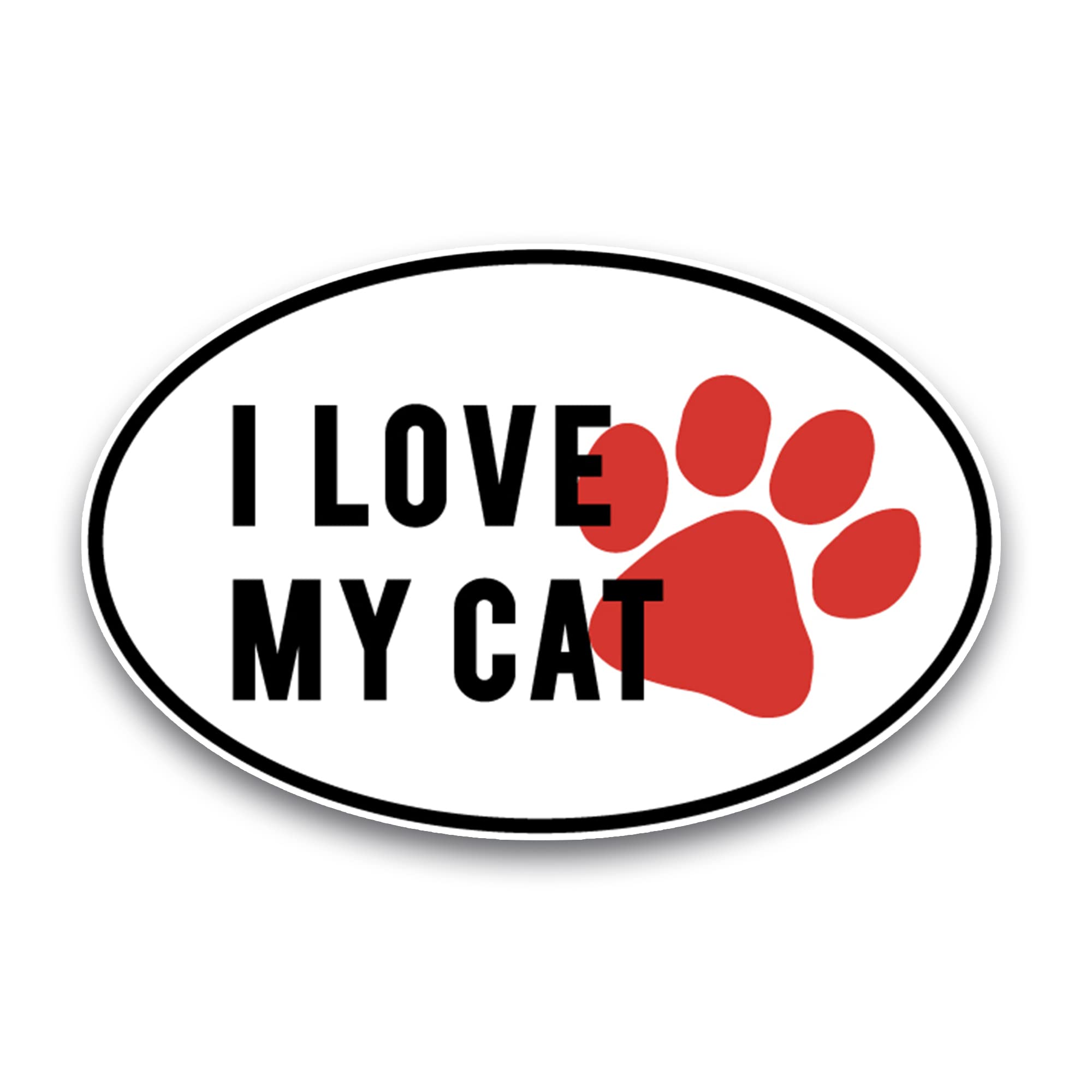 I Love My Cat Black & White with Red Paw Print Oval Car Magnet - 4x6 Inch Heavy Duty Automotive Decal for Truck, SUV, Van - Perfect for Pet Lovers & Vehicle Decoration