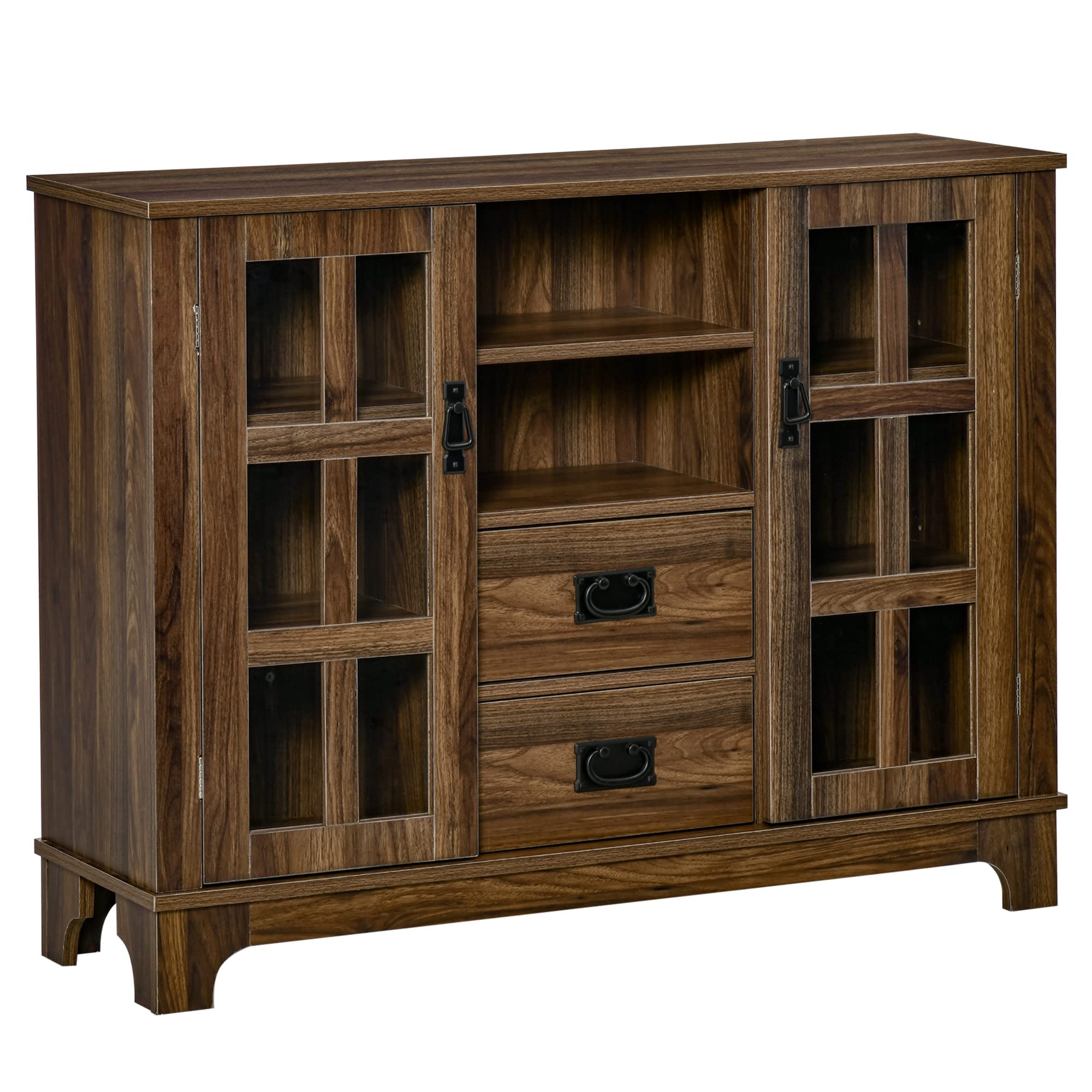HOMCOM Dark Walnut Sideboard Buffet Cabinet with Glass Door - Coffee Bar Cabinet with Storage Drawers & Adjustable Shelves for Kitchen, Living Room - Perfect for Dining Room Storage & Entertaining Guests