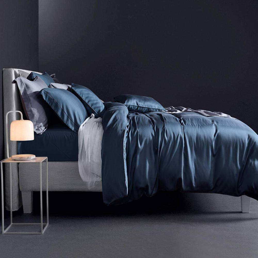 Luxury 60+ Color Silk Bedding Set - 4 Piece Complete Bed Sheets for Single & Queen Size Beds - Soft & Breathable for Summer - Dark Blue & More - Perfect for Home, Hotel, and Guest Room Decor