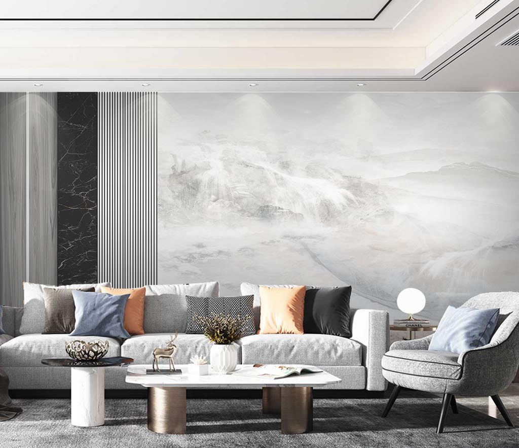 Premium White Fog Stone Marble Wallpaper Murals - Elegant Peel & Stick Wall Covering for Living Room, Bedroom, Office Decor