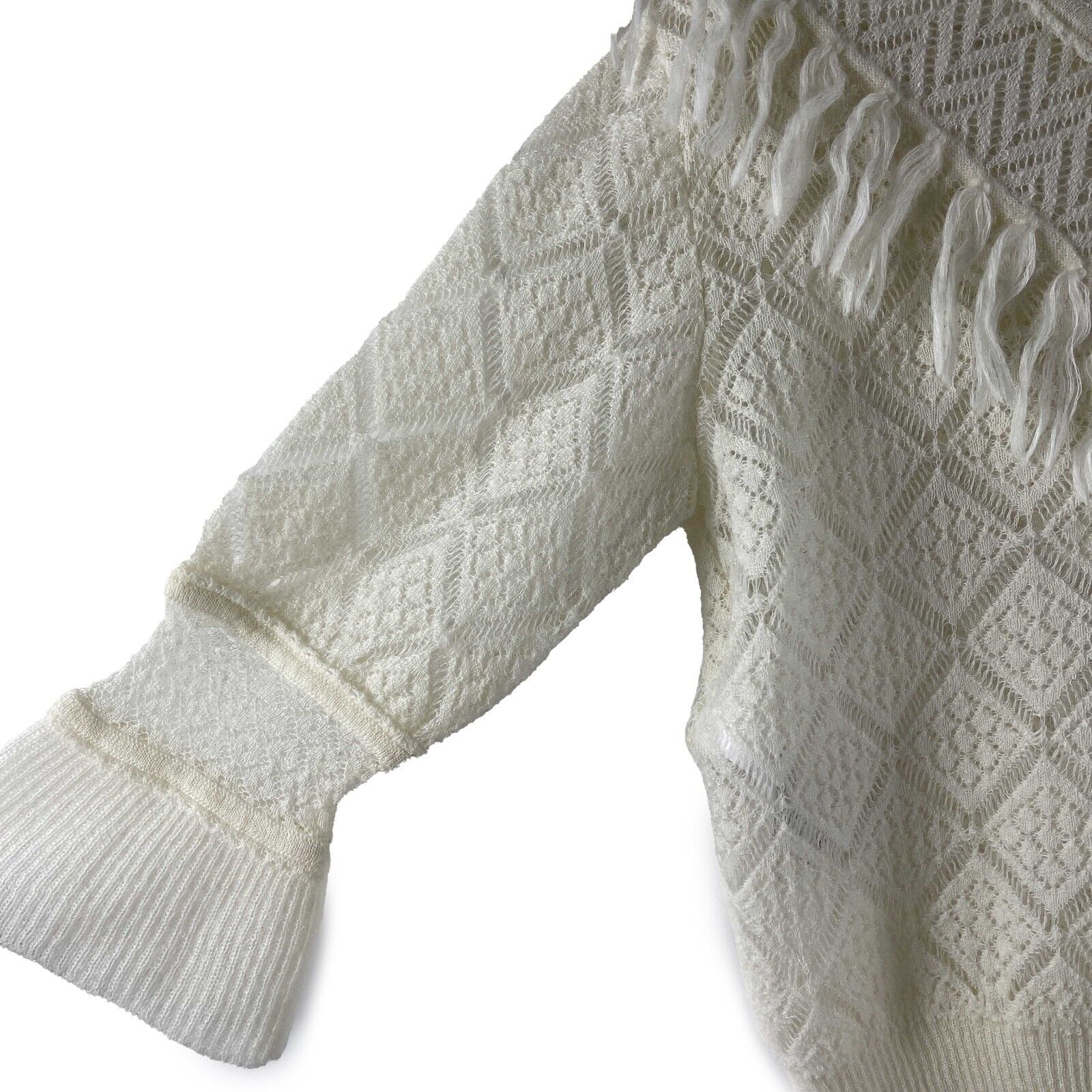 Christian Dior Western Prairie Wool Fringe Sweater Ivory Size 34 (US 2) - Cozy Winter Fashion for Women | Perfect for Casual Outings & Holiday Gatherings