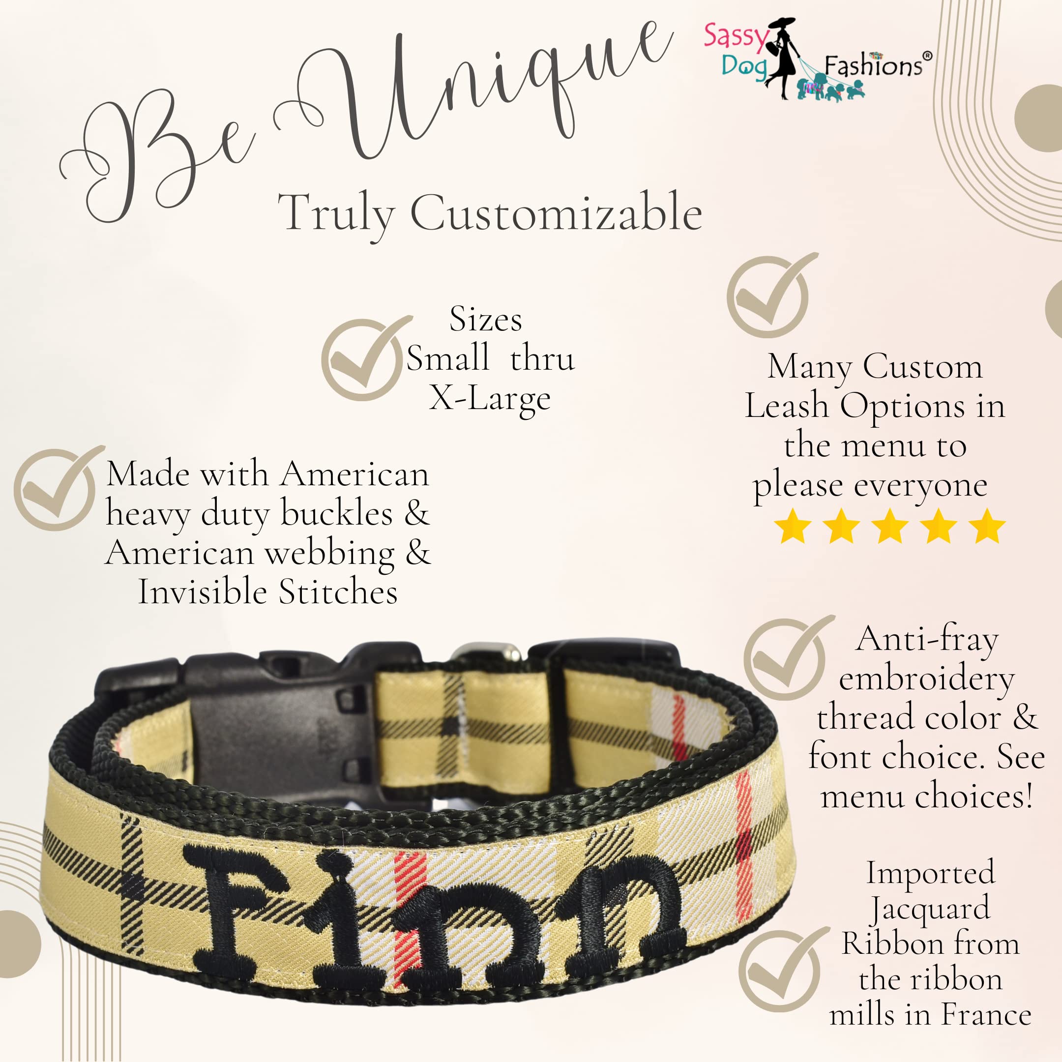Personalized Plaid Dog Collar and Leash Set - Adjustable Tartan Collar for Small, Medium & Large Dogs - X-Large 1 x 17-29