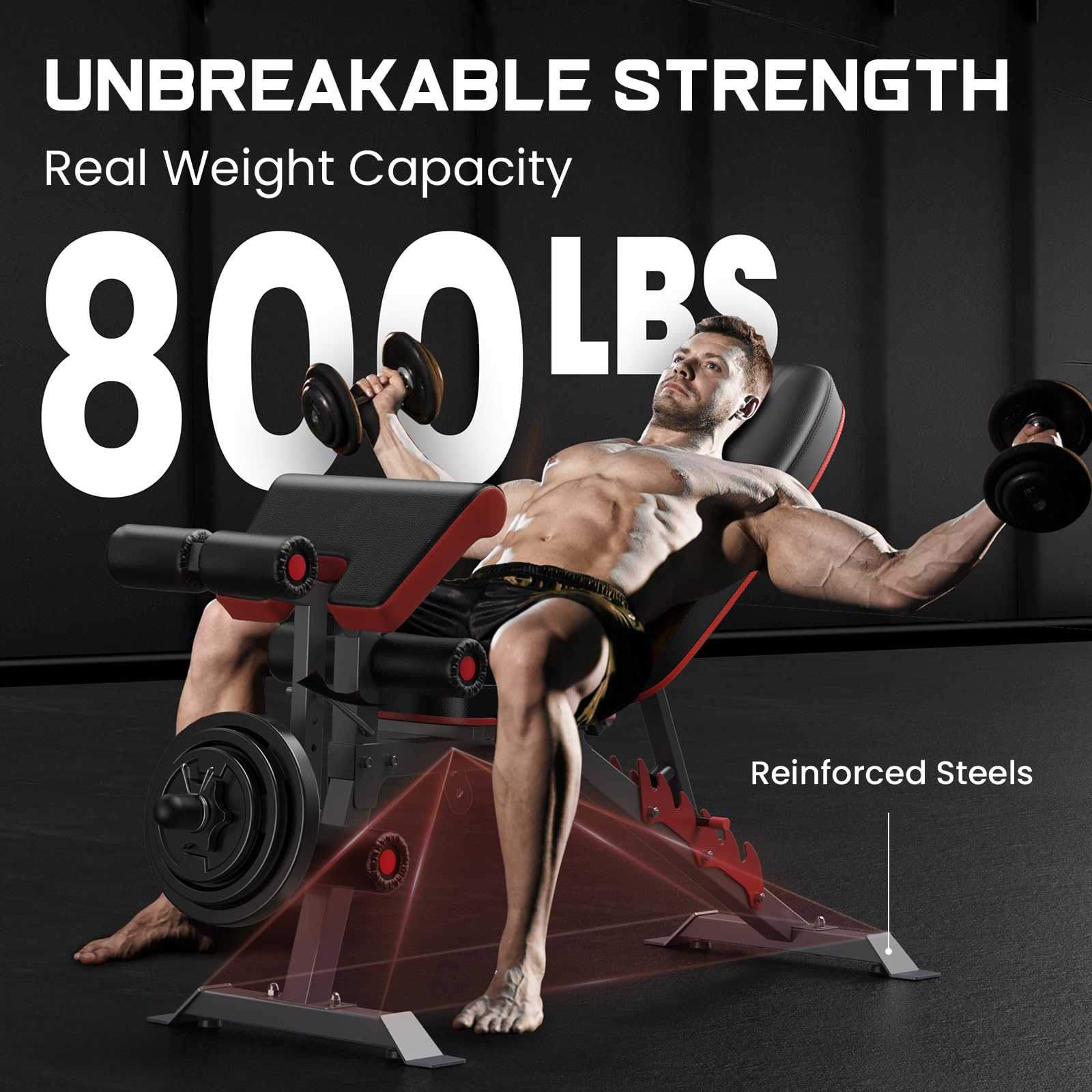 Adjustable Weight Bench with Leg Extension & Preacher Pad - 800lbs Capacity Home Gym Equipment for Flat/Incline/Decline Bench Press & Leg Curl Exercises - Perfect for Strength Training & Home Workouts