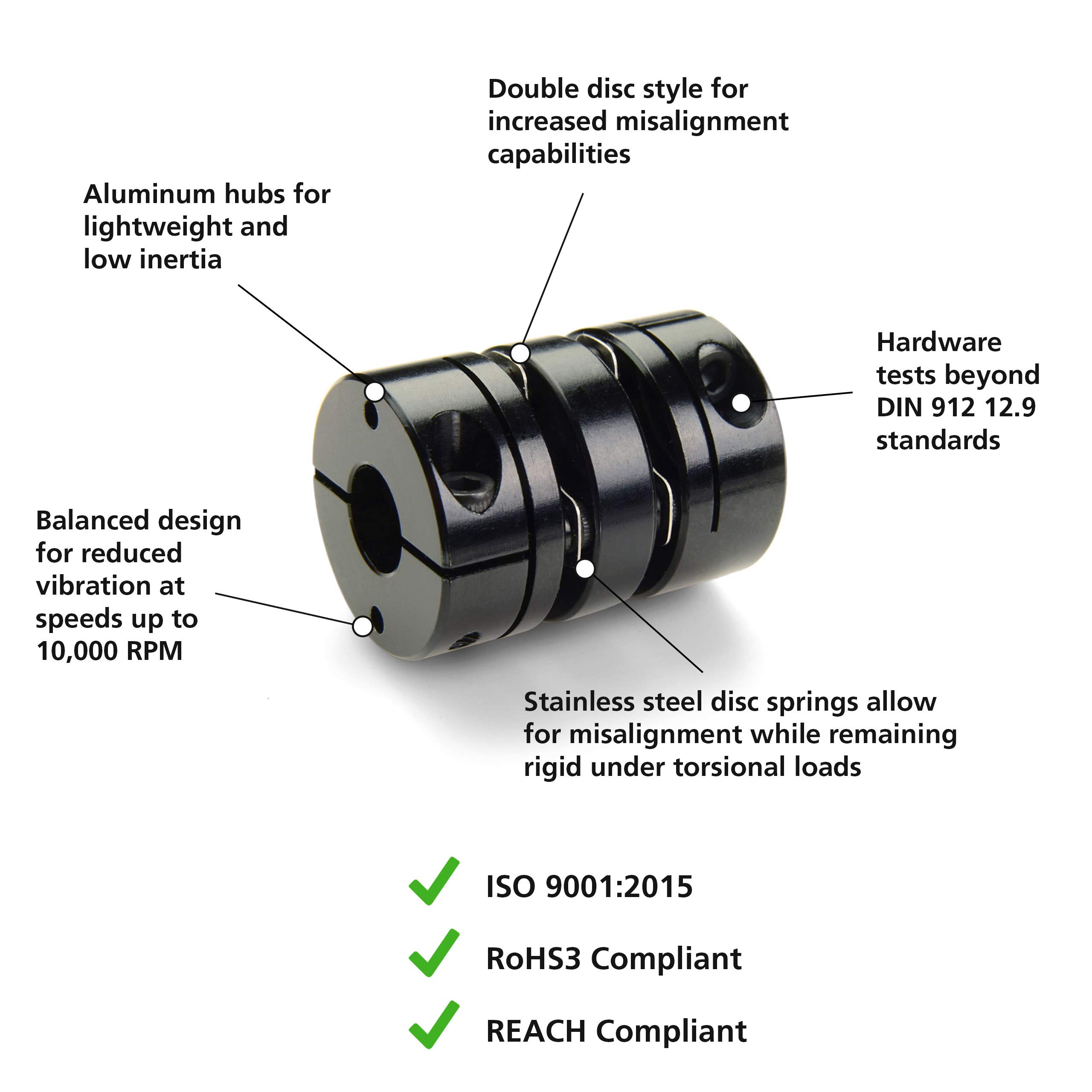 Ruland DCD26-10-10-A Aluminum Double Disc Clamp Style Coupling, 0.625
